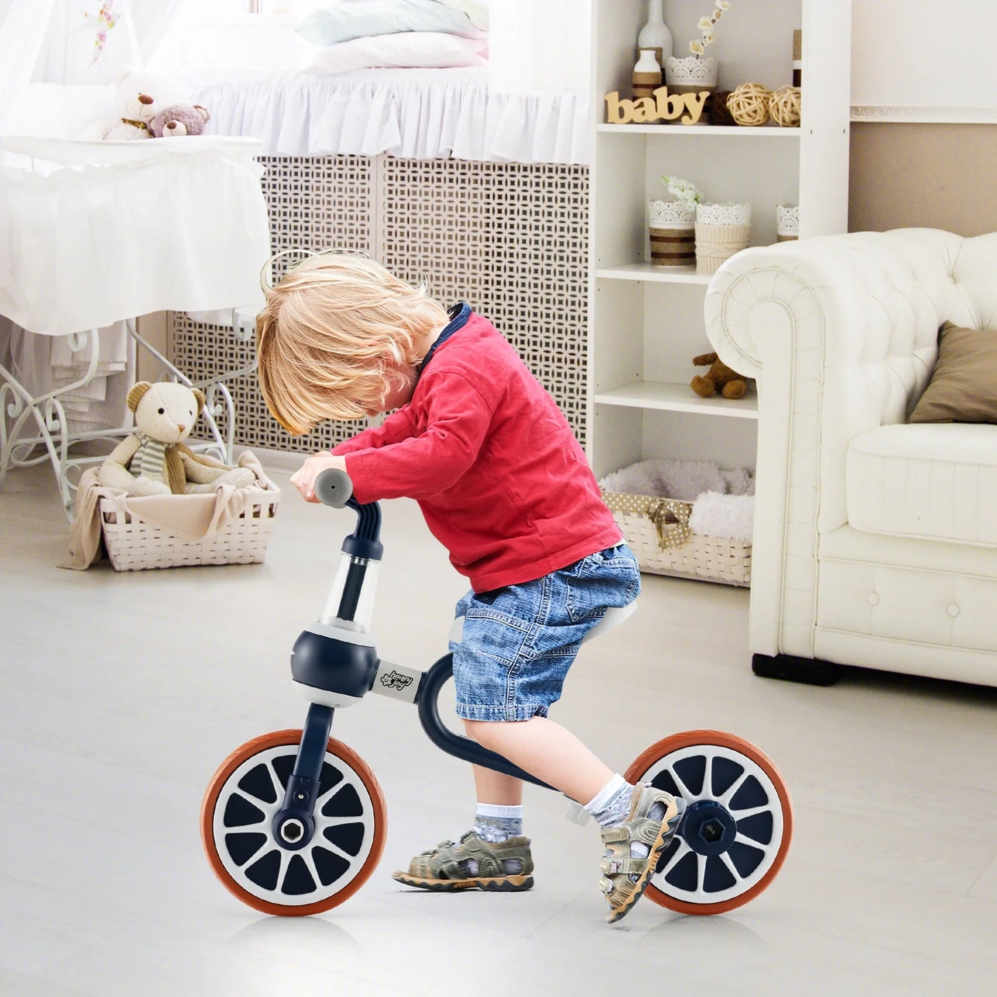 4 in 1 Kids Tricycles W/ Push Handle & Training Wheels Baby Balance Bike Navy