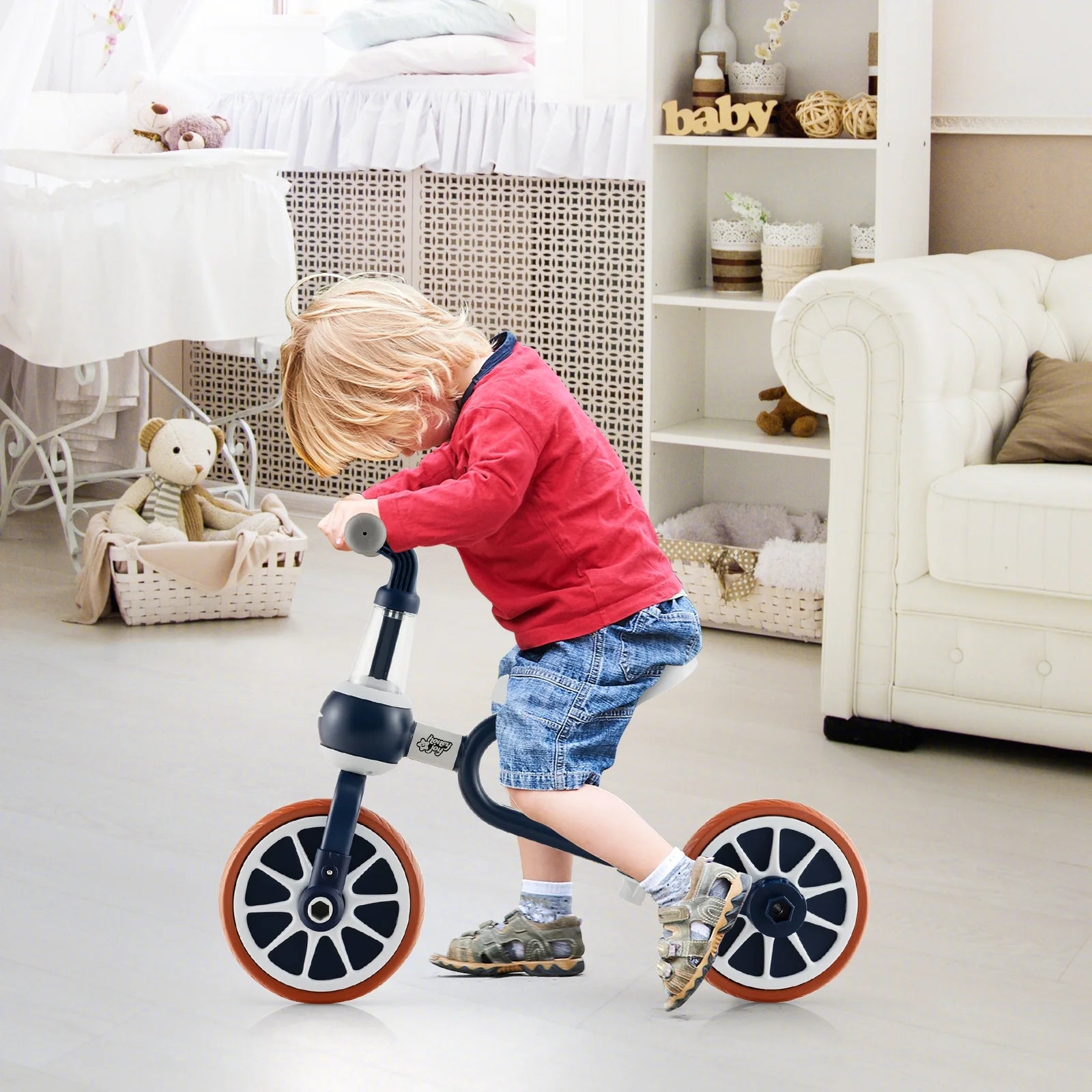 4 in 1 Kids Tricycles W/ Push Handle & Training Wheels Baby Balance Bike Navy