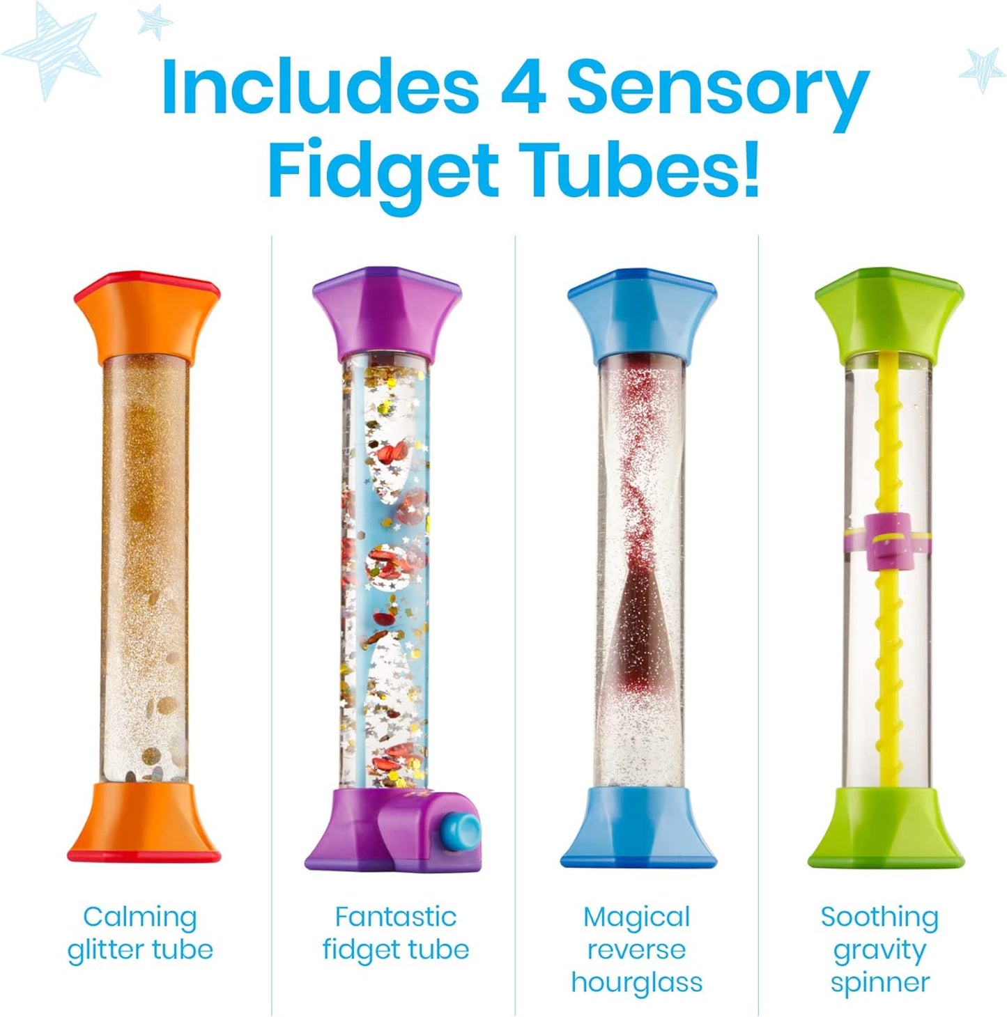 Sensory Fidget Tubes, Occupational Therapy, Play Therapy, Stress Relief Toys (Set of 4)