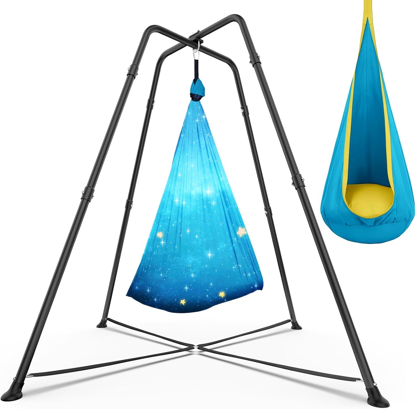 Swing Stand Frame with Sensory Swing Pod Chair, X-Shaped Swing Set