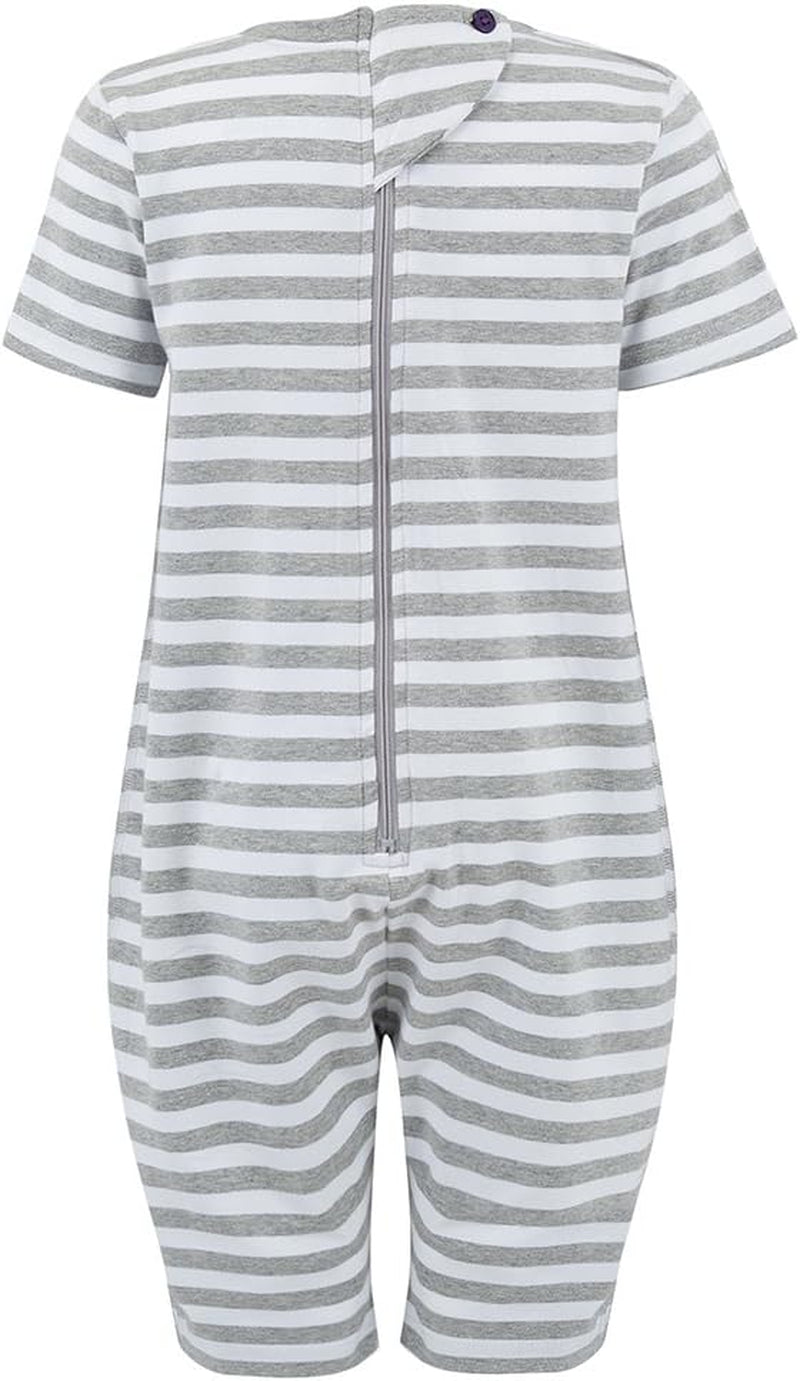 Kaycey Special Needs Adaptive Clothing for Children, Short Sleeve Short Leg Zip Back Jumpsuit