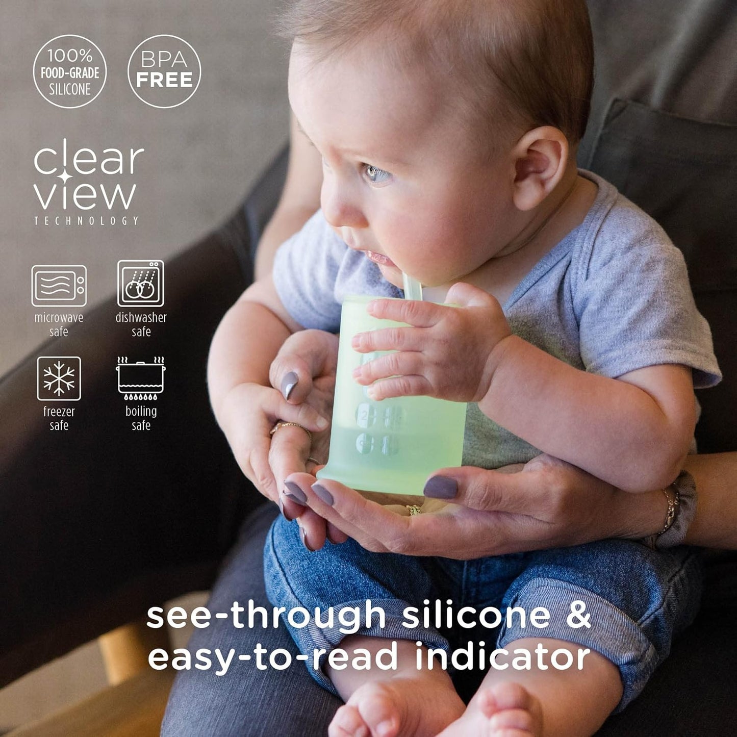 Silicone Training Cup with Straw Lid, 6+ Mo Infant to 12-18 Months Toddler Cup