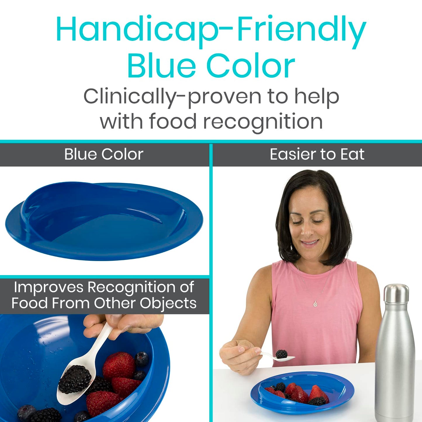 Spill-Proof Scoop Plate, 9" (2 Pack) - Dish with Wall for Disabled, Handicapped, Elderly Adults with Special Needs from Parkinsons, Dementia, Stroke, Tremors with - Non Skid Padded Bottom