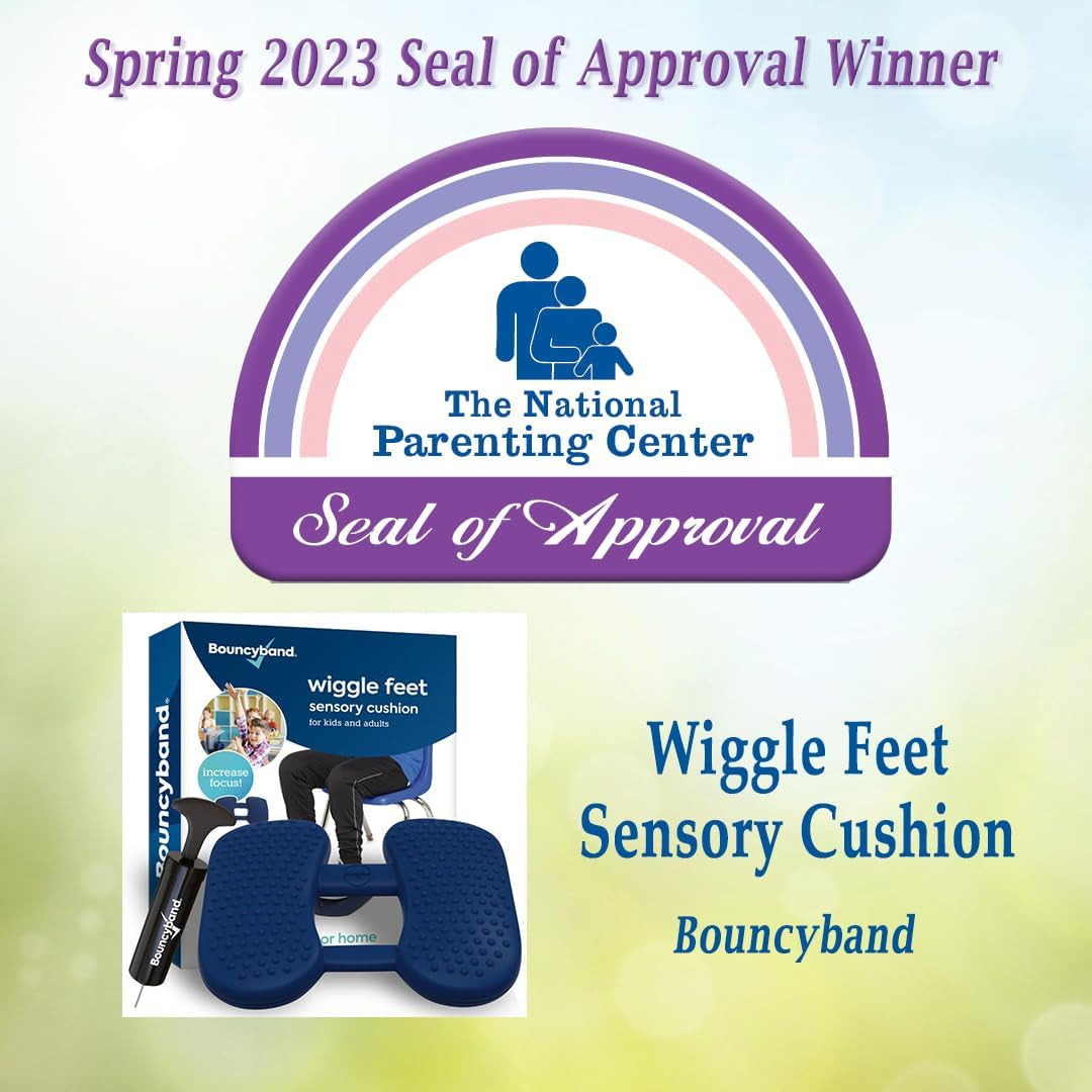 Bouncyband Wiggle Feet, Dark Blue, 1 Pack – Sensory Foot Cushion Quietly Facilitates Movement to Help Improve Concentration - 12” X 9” X 2.5” Sensory Tool, Ideal for the Classroom, Work, or at Home