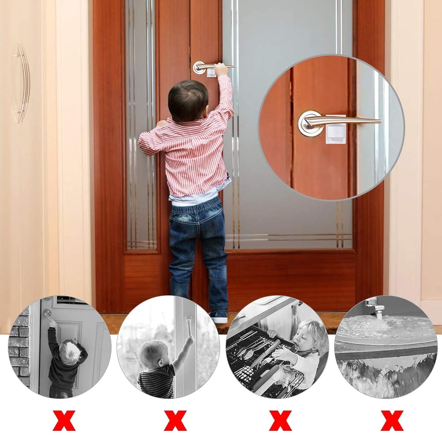Door Lever Child Proof - Baby Proofing Door Handle -Toddler Safety Doorknob Latch for Toilet Facuet Handle - No Drilling Install - Easiest Use (White -4 Count)