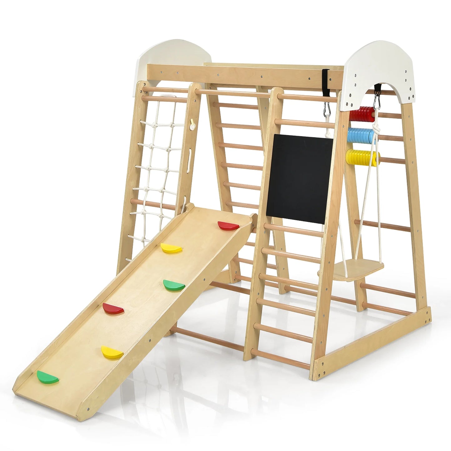 Indoor Playground Climbing Gym Kids Wooden 8 in 1 Climber Playset for Children Multicolor