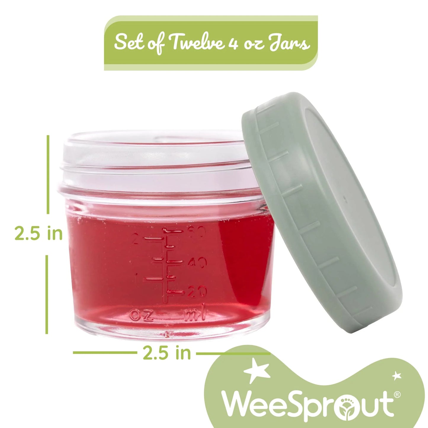 Glass Baby Food Storage Jars with Plastic Lids (4 Oz, 12 Pack Set)