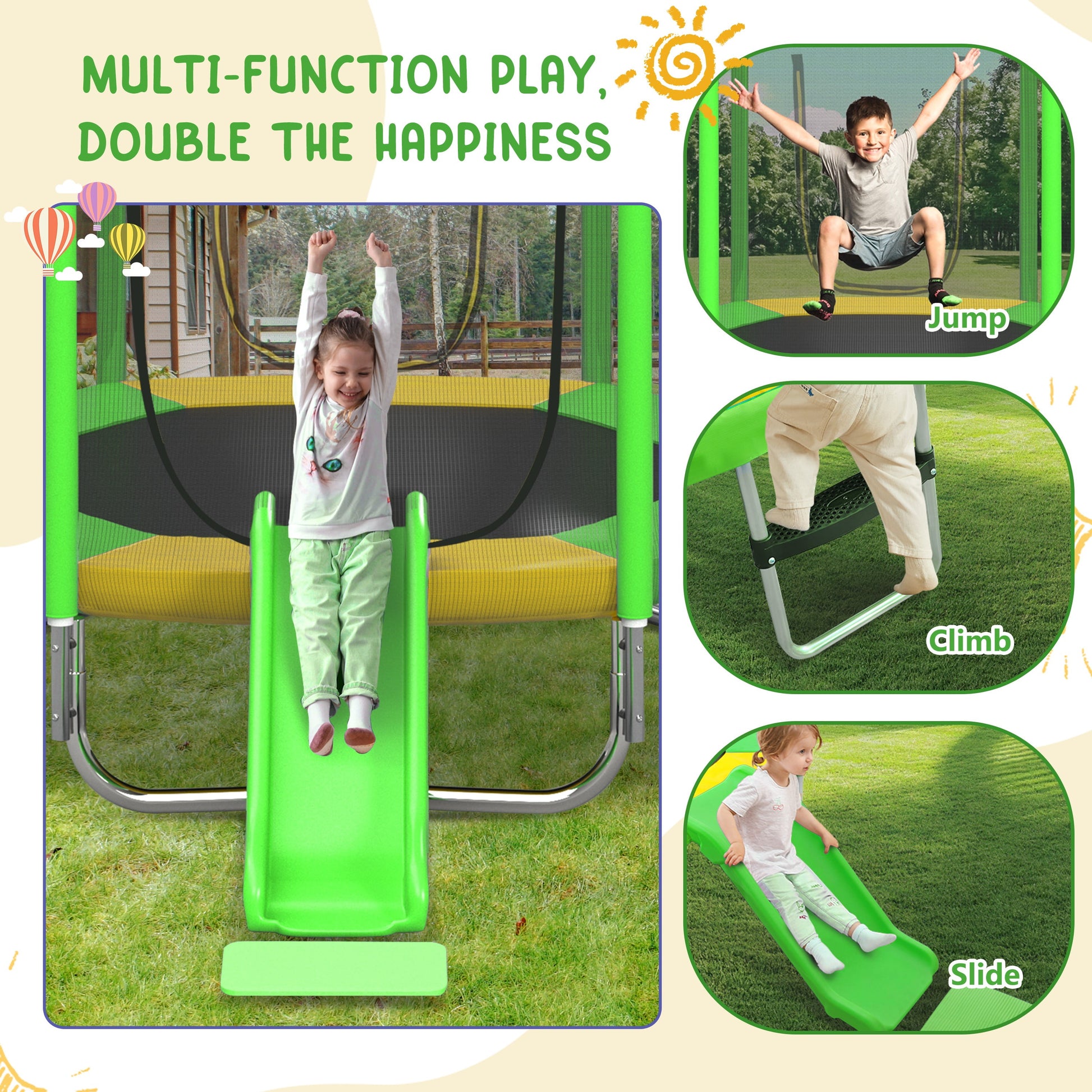 7FT Kids Trampoline with Safety Enclosure Net, Indoor Outdoor Trampoline with Slide,Ladder,Spring Pad,All-Weather Trampolines