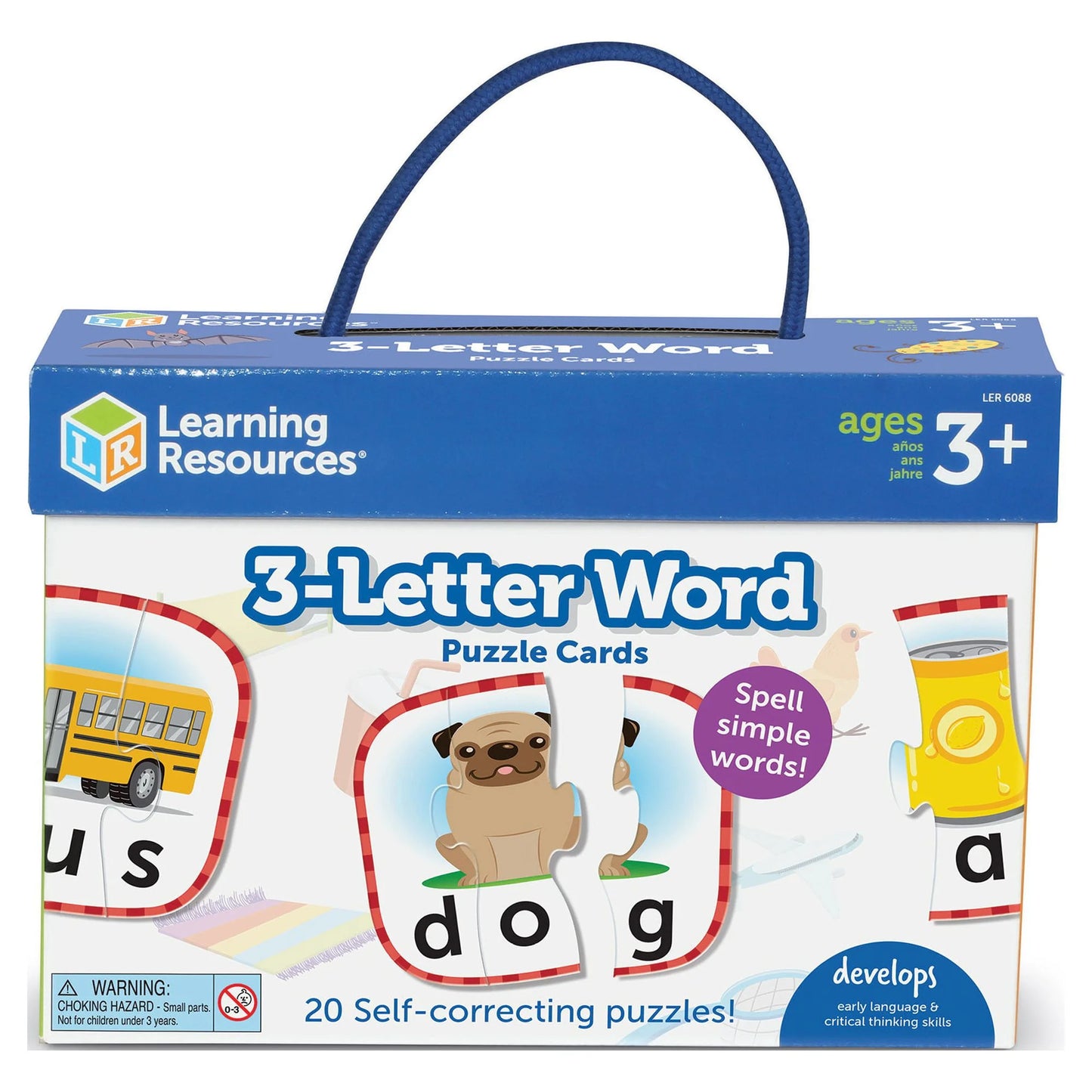 3-Letter Word Puzzle Cards, Kindergarten Readiness, Boys Girls, Ages 4 5 6+