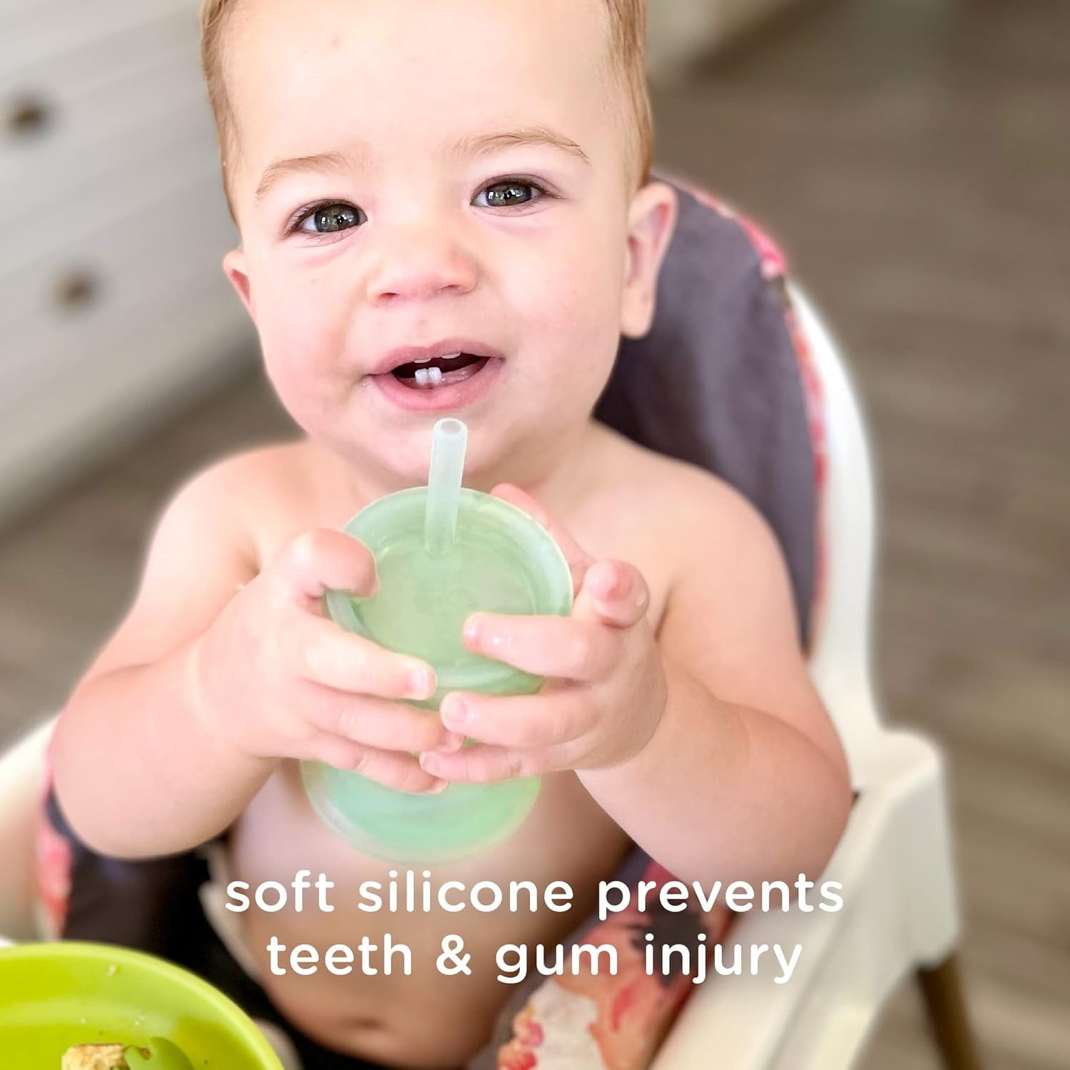 Silicone Training Cup with Straw Lid, 6+ Mo Infant to 12-18 Months Toddler Cup