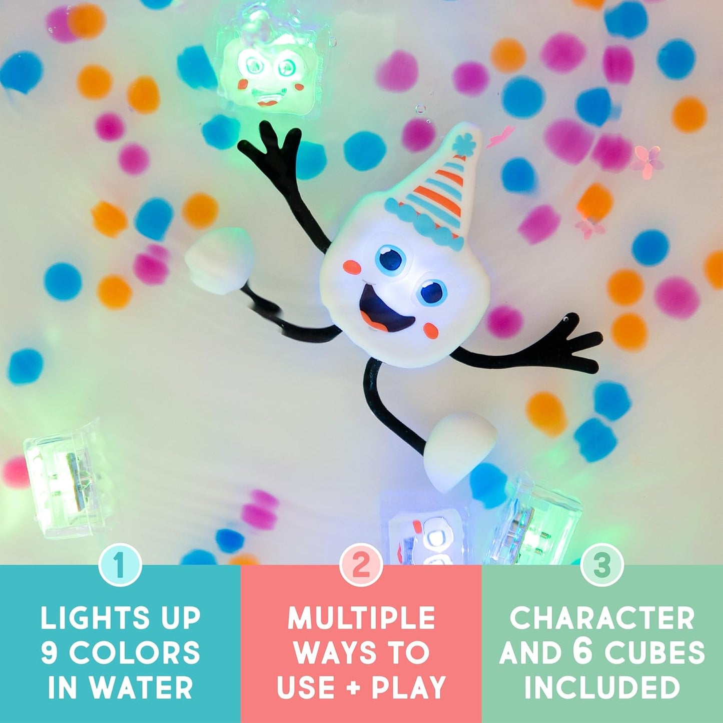New, Water - Activated Bath Toy with 6 Reusable Light-Up Cubes for Sensory Play (Glo Pals)