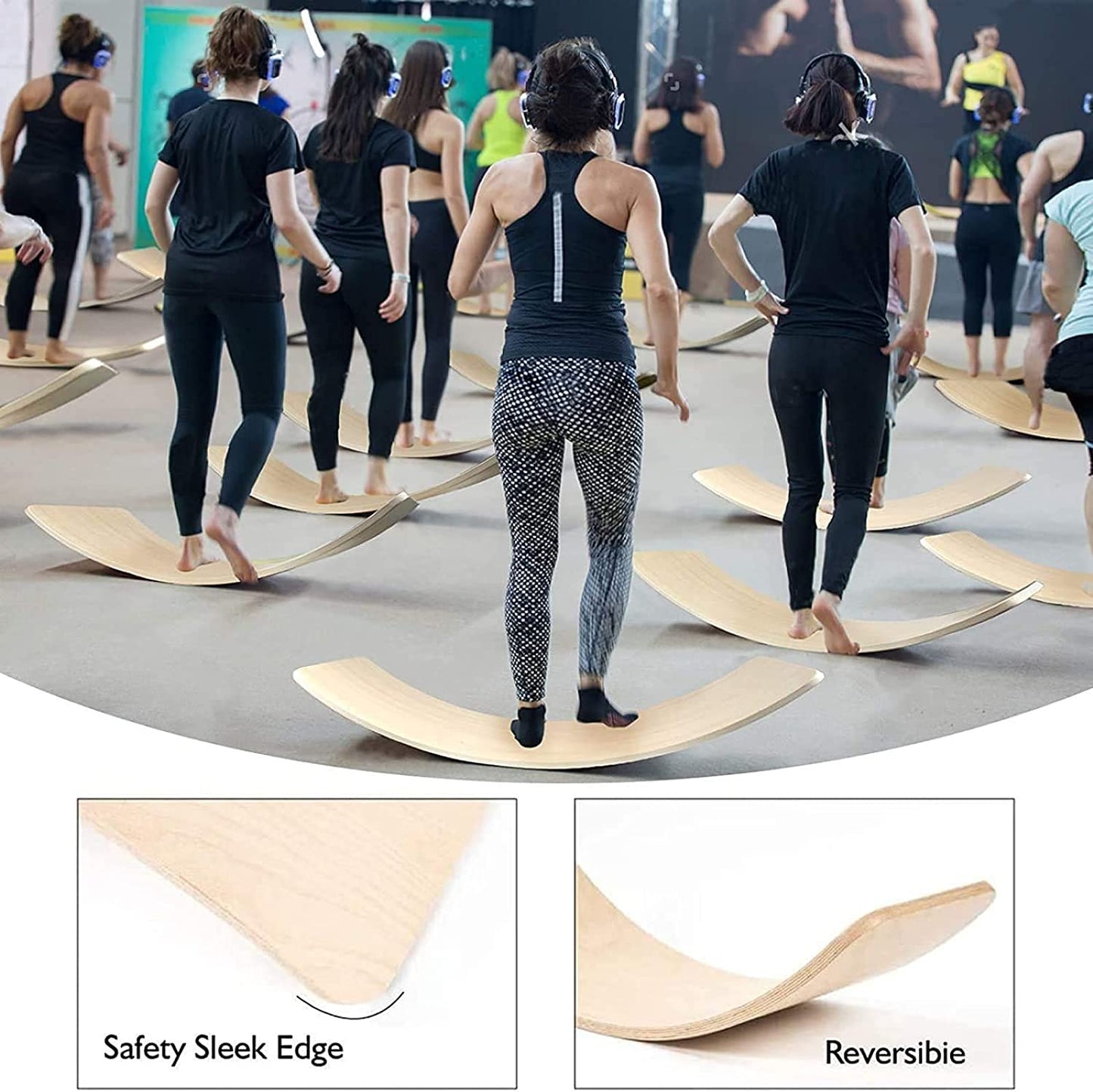 Wooden Wobble Balance Board, 35 Inch Rocker Board Natural Wood