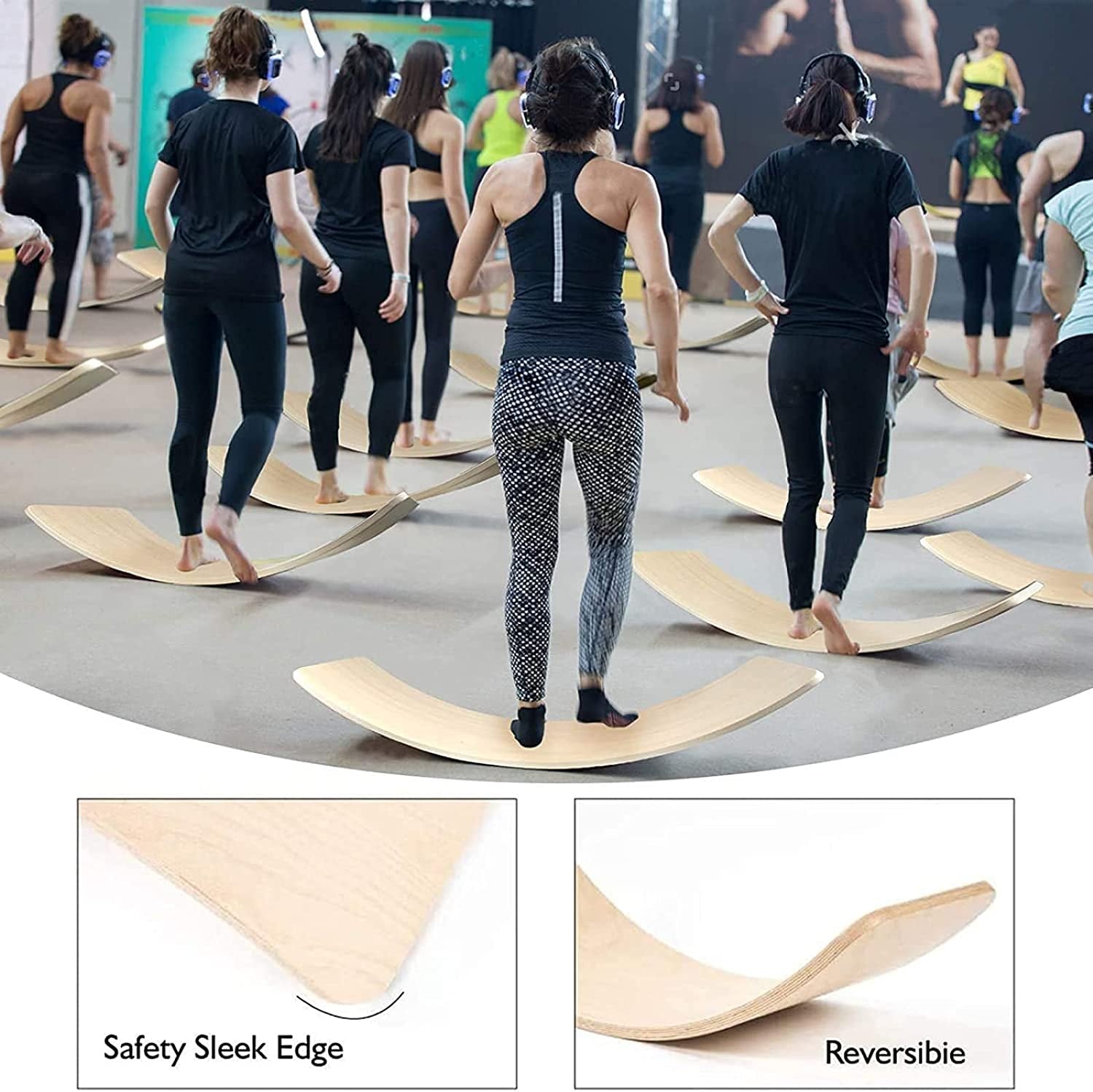 Wooden Wobble Balance Board, 35 Inch Rocker Board Natural Wood