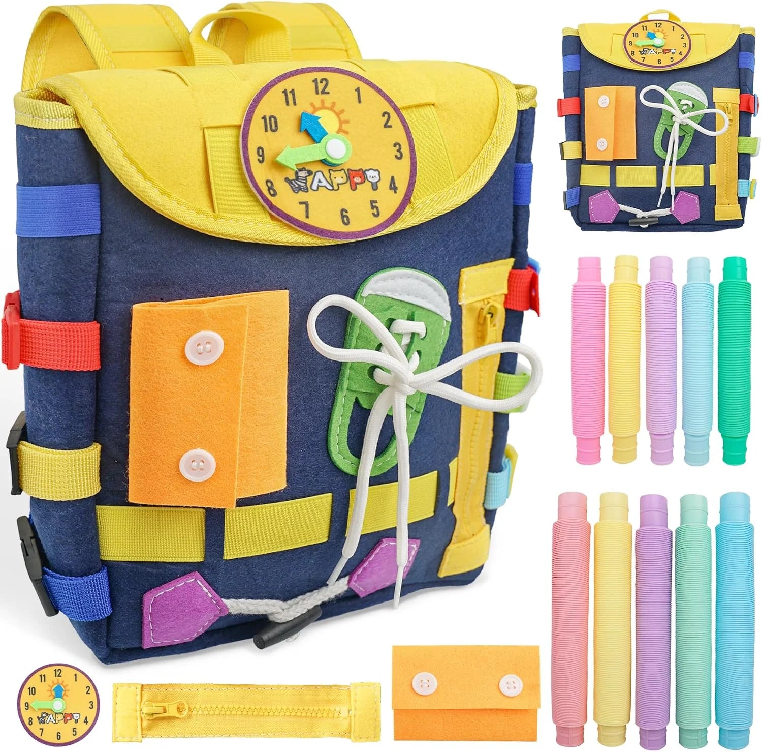 Toddler Backpack  Busy Board with Buckles and Zippers