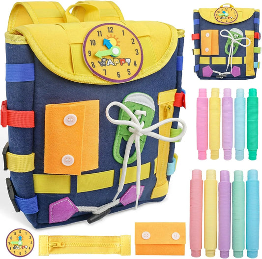 Toddler Backpack  Busy Board with Buckles and Zippers