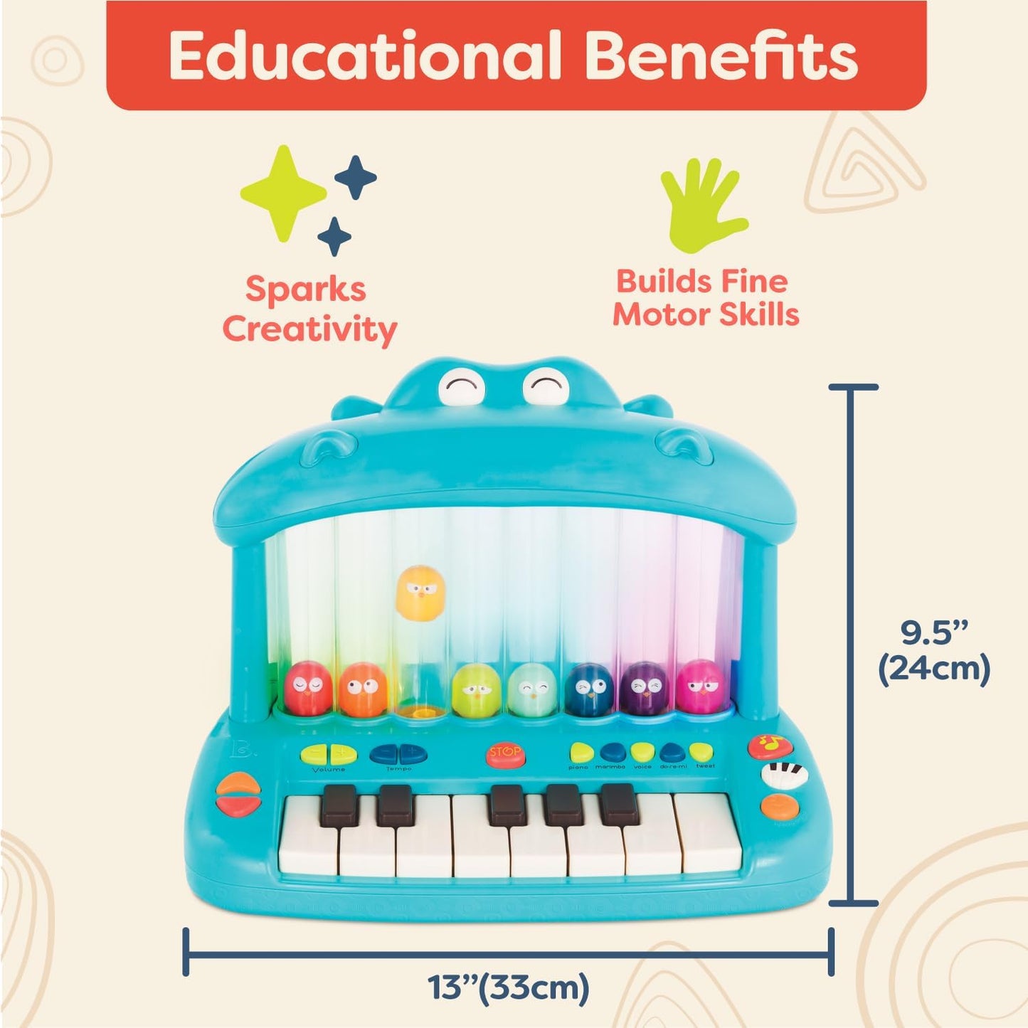 Hippo Pop Musical Toy Keyboard, Play Piano with Songs, Sounds & Lights