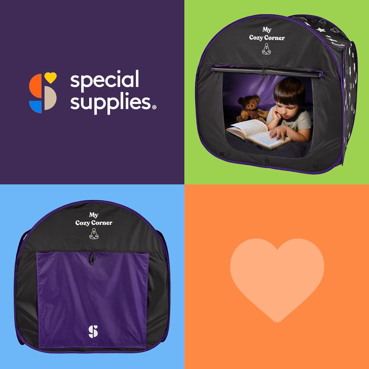 Blackout Sensory Tent for Kids, with Fiber Optic Lamp and Glow-In-The-Dark Fuzzy Blanket