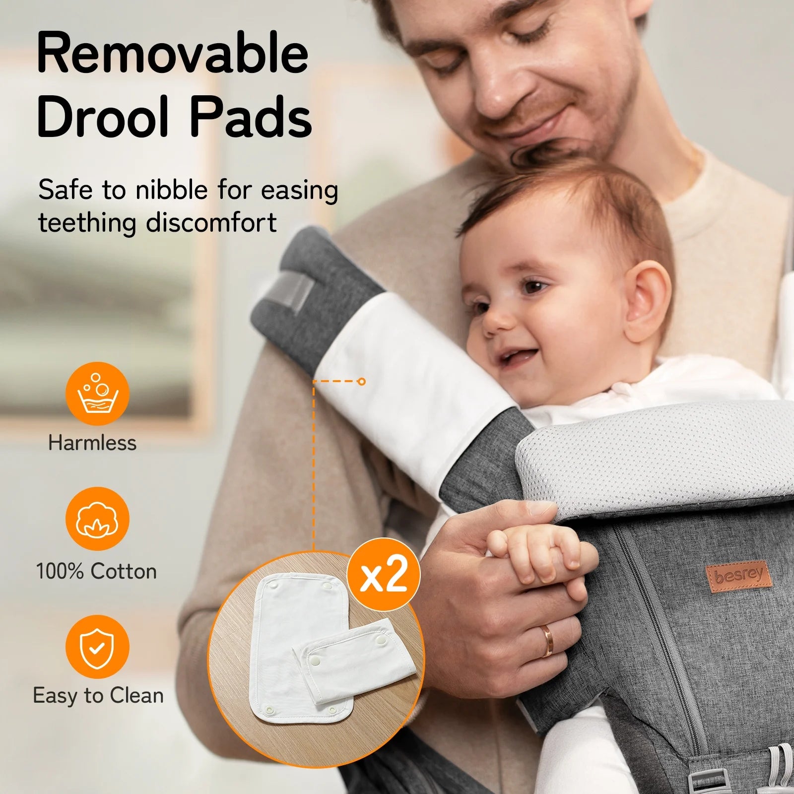 Baby Carrier with Ergonomic Seat, Hands-Free, 7-45 Lbs, Unisex,Gray