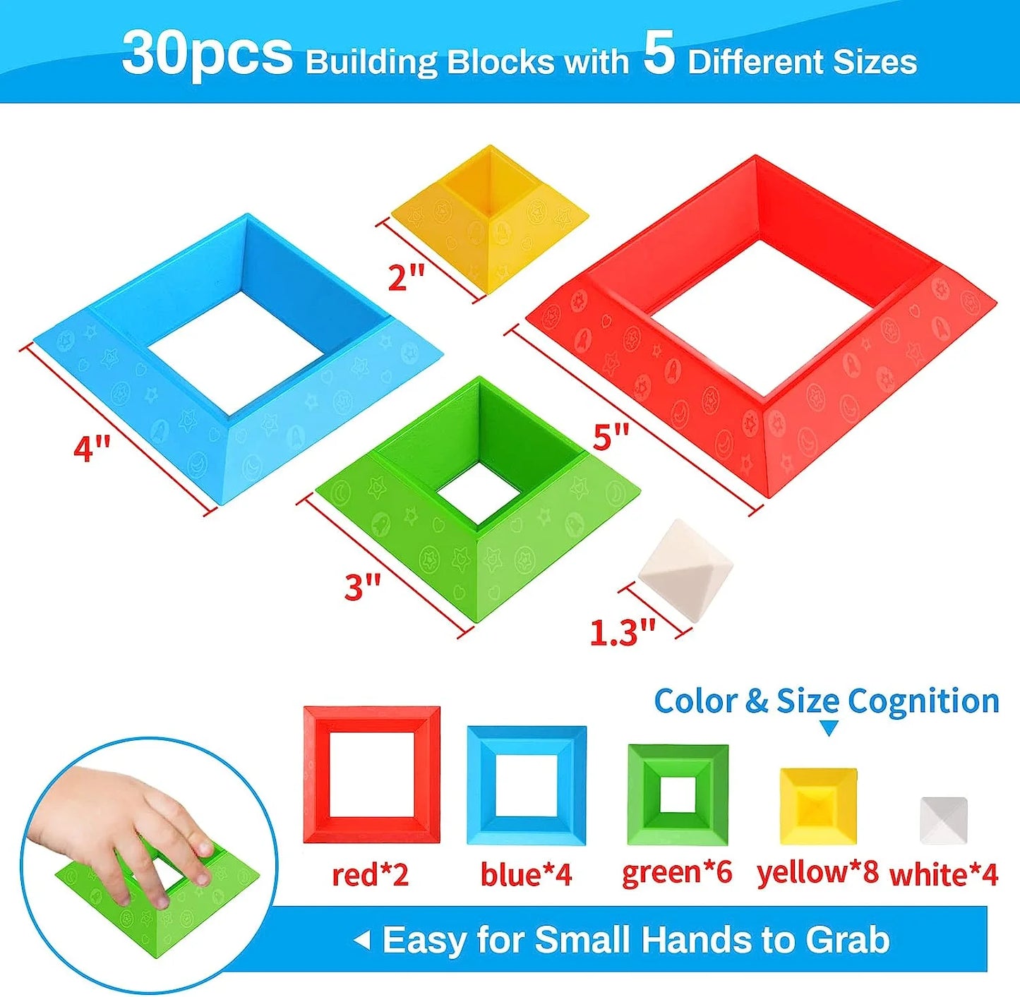 Stacking Building Blocks Educational Montessori Toy, 30 Piece Set