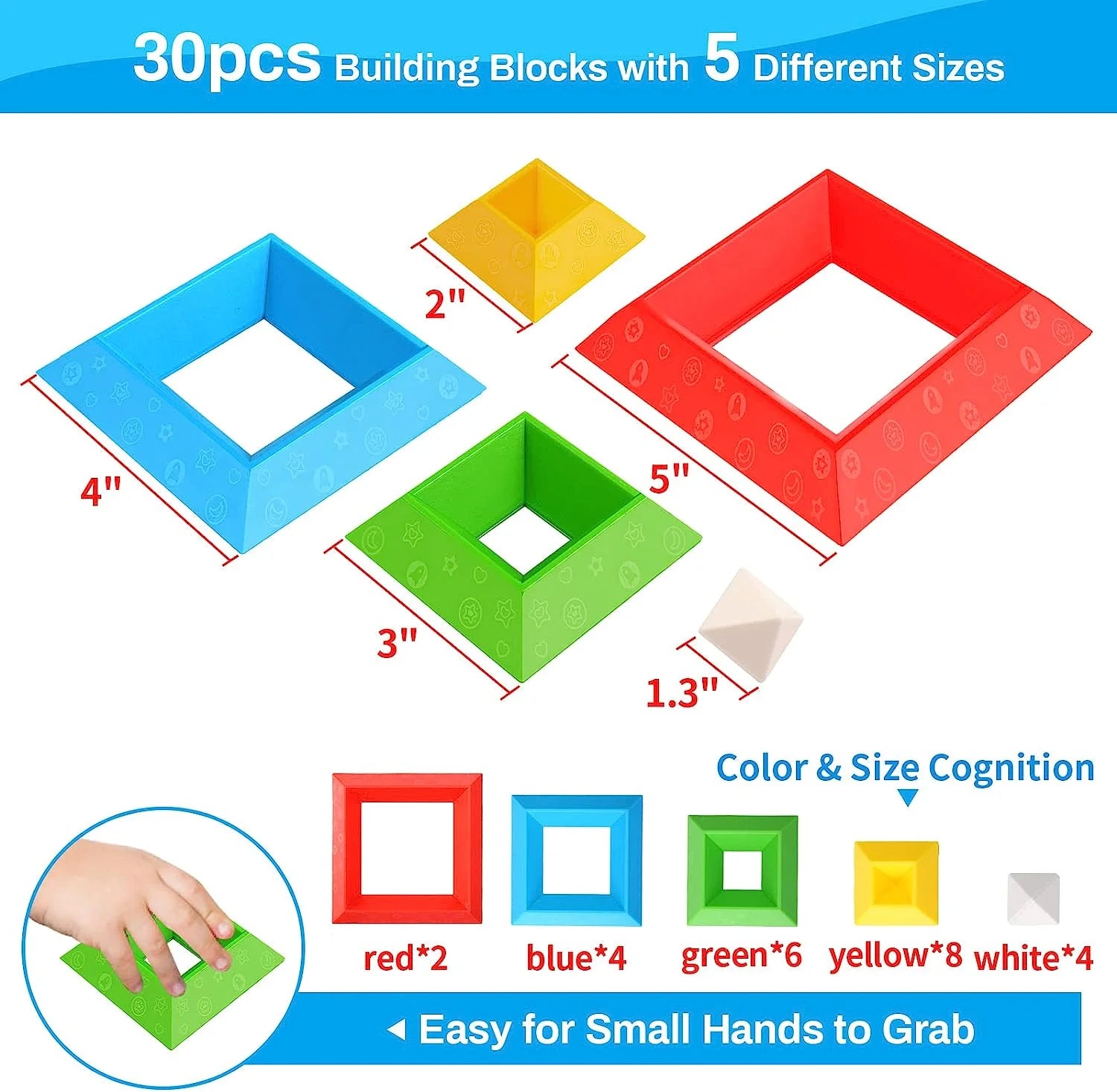 Stacking Building Blocks Educational Montessori Toy, 30 Piece Set