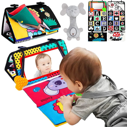Baby Toys 0-6 Months Boy Gifts, Baby Mirror Toys with Soft Crinkle 3D Activity Book, Teethers, Rattle, Developmental Montessori Sensory Crawling Toy, Newborn, Infant 0-3-4-6-12 Month
