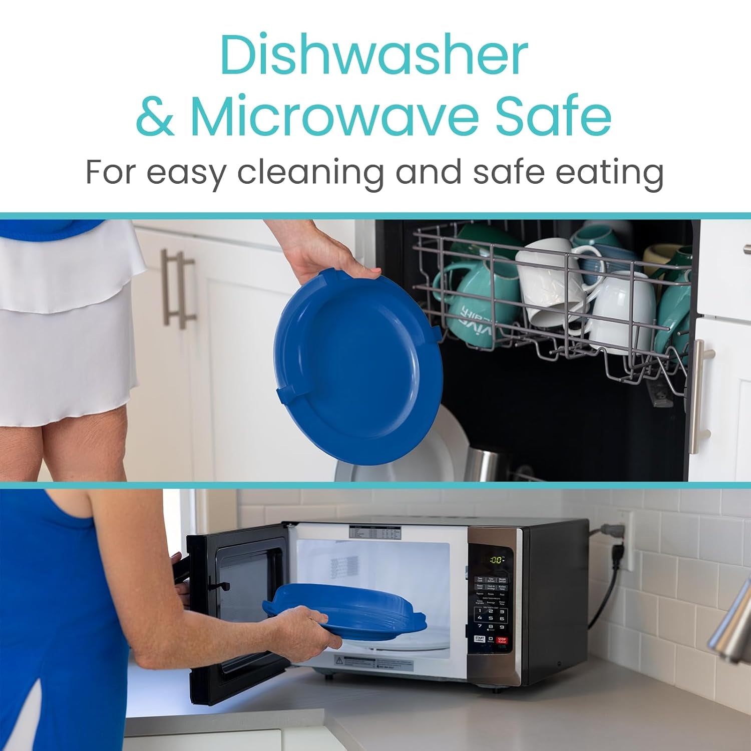 Spill-Proof Scoop Plate, 9" (2 Pack) - Dish with Wall for Disabled, Handicapped, Elderly Adults with Special Needs from Parkinsons, Dementia, Stroke, Tremors with - Non Skid Padded Bottom