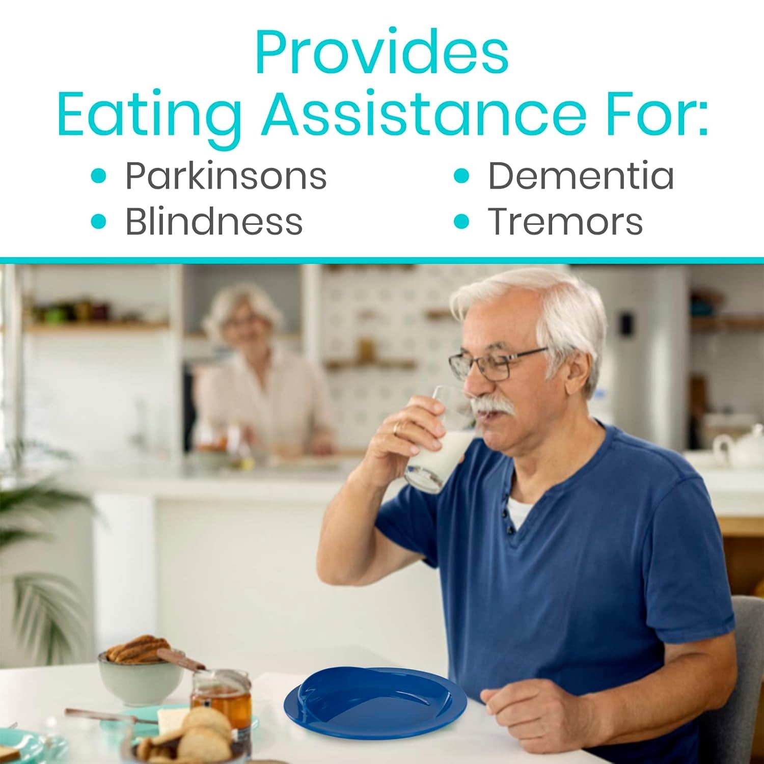 Spill-Proof Scoop Plate, 9" (2 Pack) - Dish with Wall for Disabled, Handicapped, Elderly Adults with Special Needs from Parkinsons, Dementia, Stroke, Tremors with - Non Skid Padded Bottom