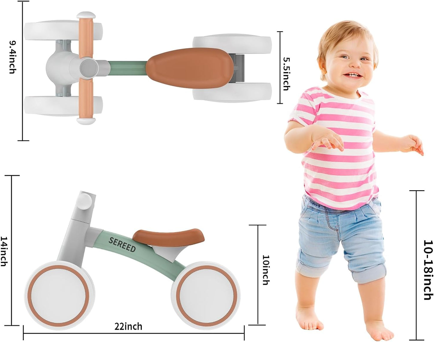 Toddler Balance Bike for 12-24 Months, 4 Wheels First Bike