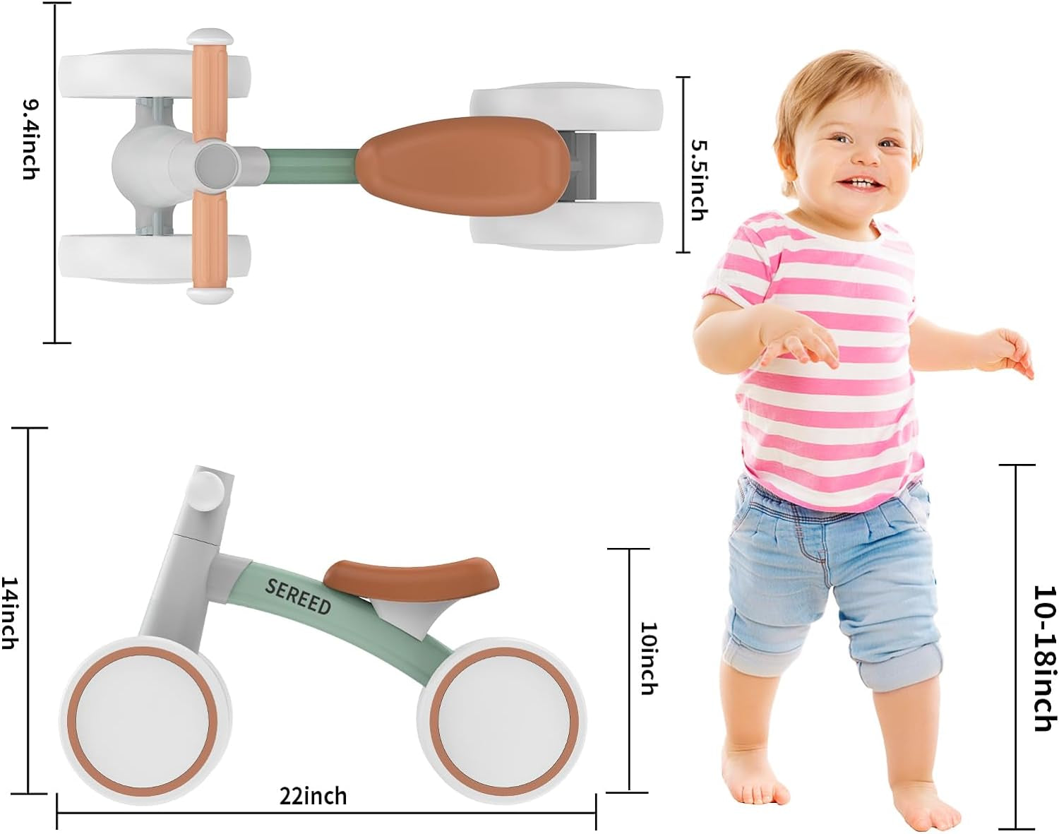 Toddler Balance Bike for 12-24 Months, 4 Wheels First Bike