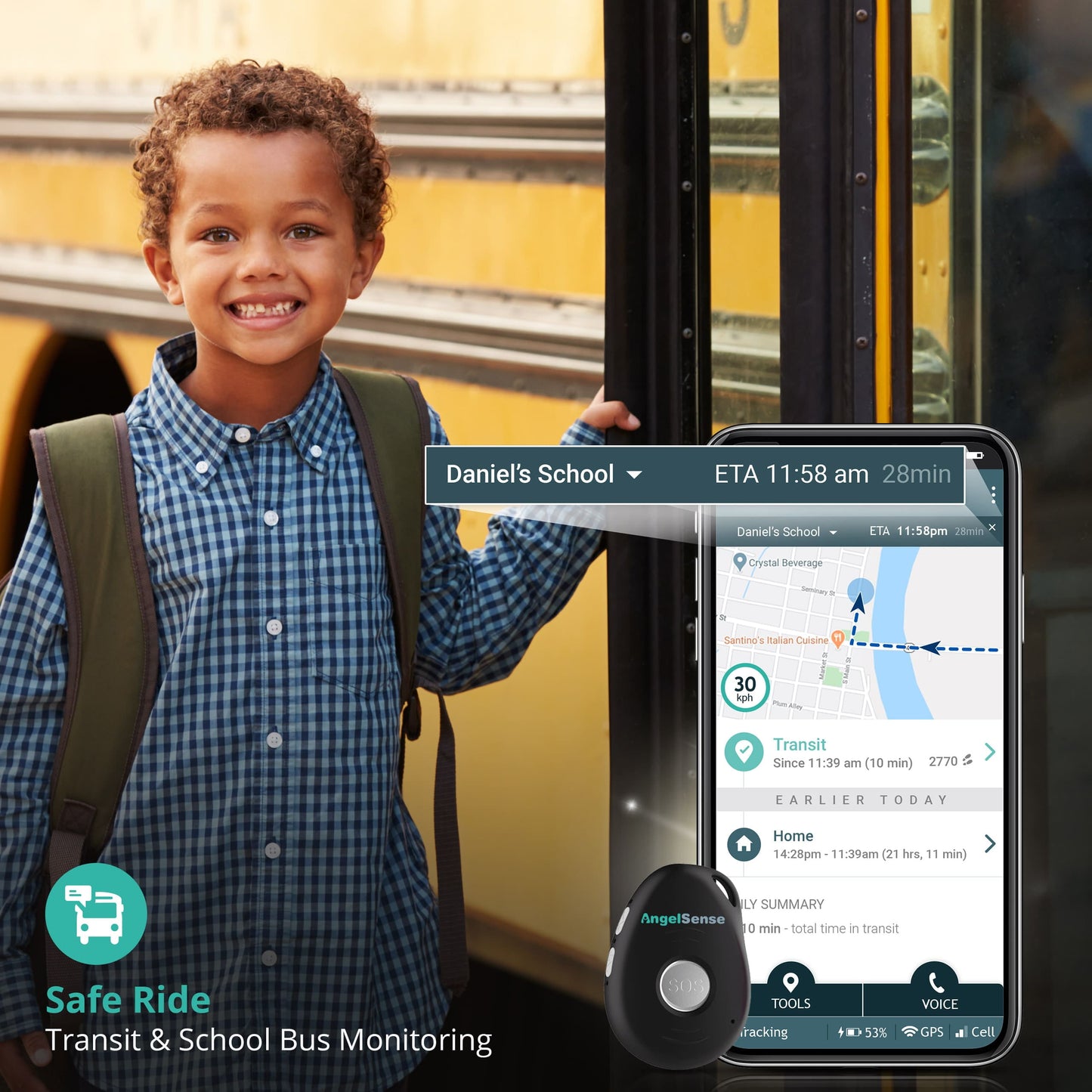 Personal GPS Tracker for Kids, Teen, Autism, Special Needs, Elderly, Dementia - 2-Way Auto-Answer Speakerphone & SOS Button - School Bus Tracking - Easy-To-Use App