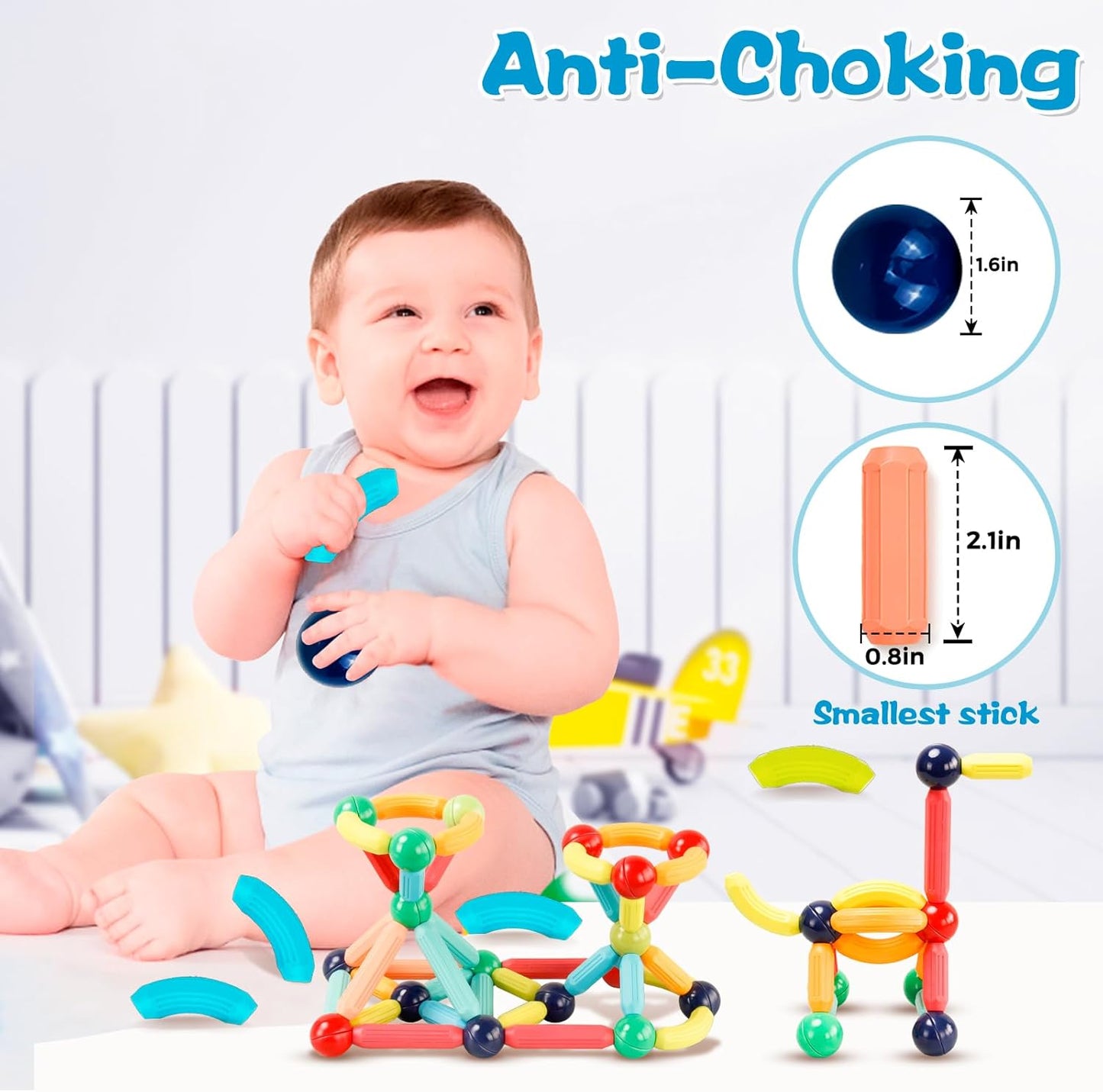 Magnetic Building Blocks STEM Educational Montessori Learning Sticks and Balls