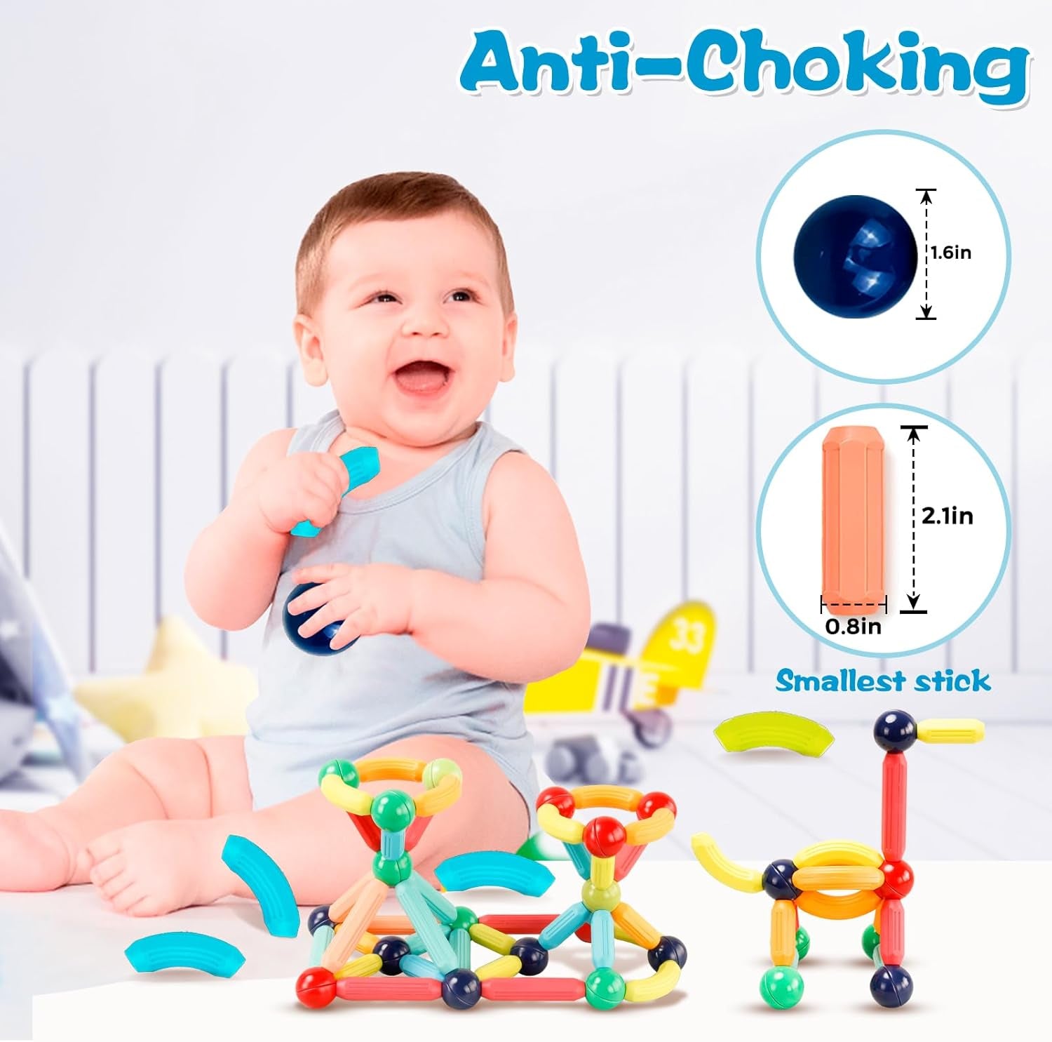 Magnetic Building Blocks STEM Educational Montessori Learning Sticks and Balls