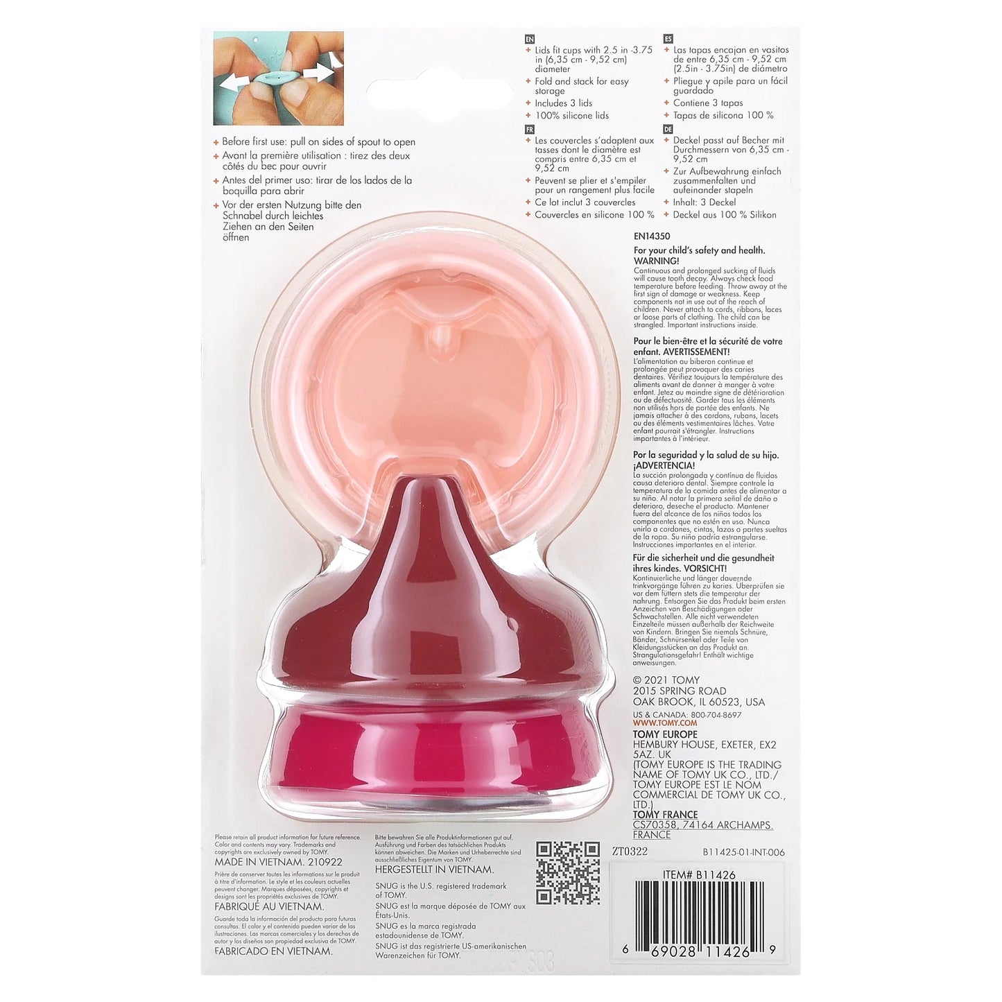 Snug Spout, Universal Sippy Lid, 9 Months +, 3 Lids