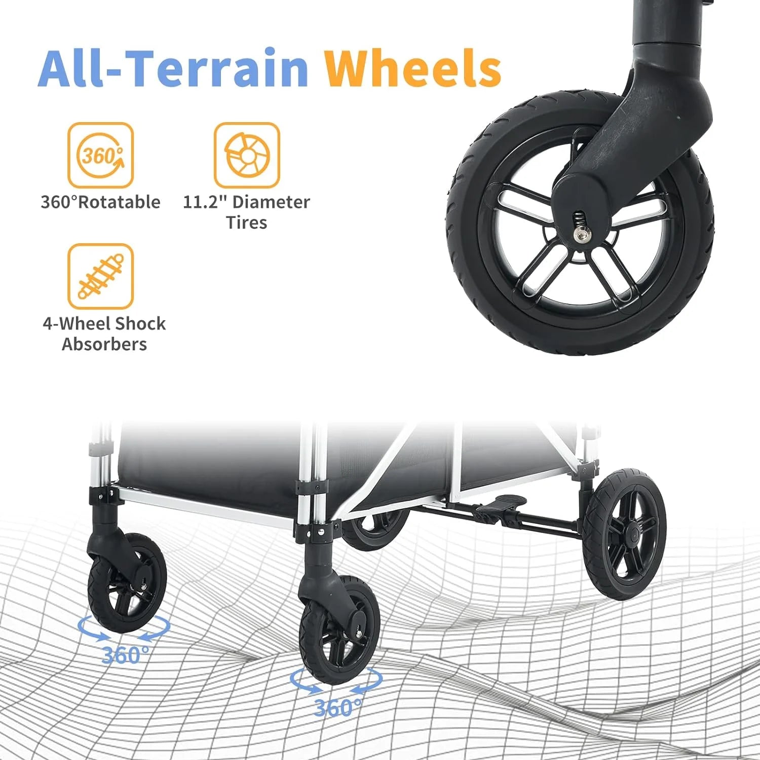 Stroller Wagon for 4 Kids,  Wagon Cart Featuring 4 High Seat with 5-Point Harnesses and Adjustable Canopy, Foldable Double Push Bar Wagon Stroller for Garden, Stroller, Camping (Black)