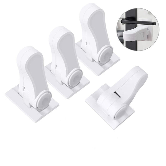Door Lever Child Proof - Baby Proofing Door Handle -Toddler Safety Doorknob Latch for Toilet Facuet Handle - No Drilling Install - Easiest Use (White -4 Count)