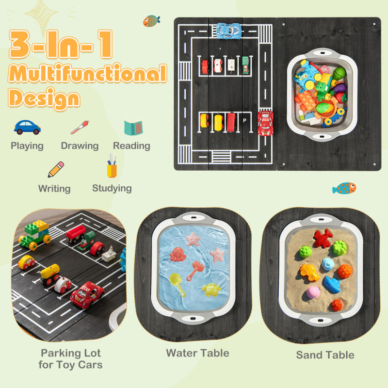 3-In-1 Kids Sand Water Activity Table with Foldable Storage Bin