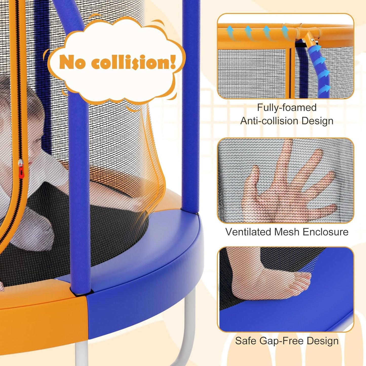 48" Trampoline for Kids, Toddler Trampoline with Safety Enclosure Net, Max Load 265 Lbs, Outdoor Mini Trampoline with Net for Kids, Indoor Small Trampoline Gifts for Boys Girls Aged 3-6