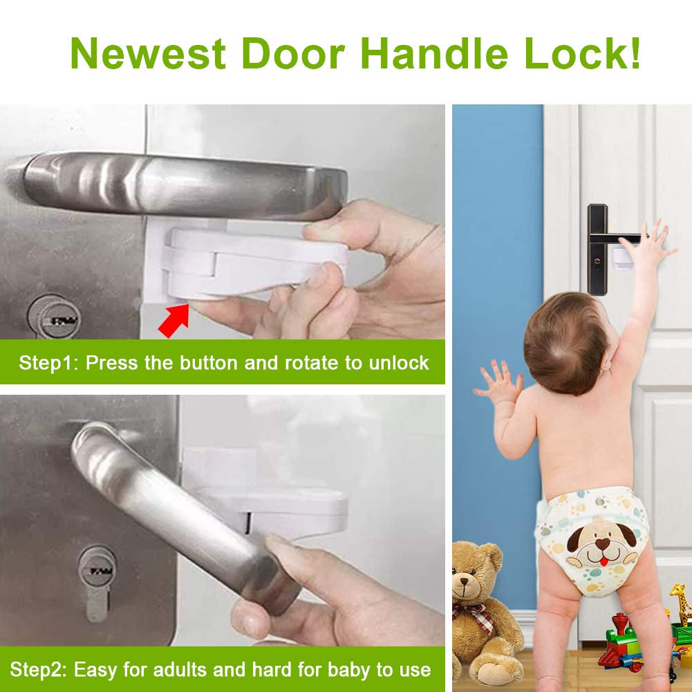 Door Lever Child Proof - Baby Proofing Door Handle -Toddler Safety Doorknob Latch for Toilet Facuet Handle - No Drilling Install - Easiest Use (White -4 Count)