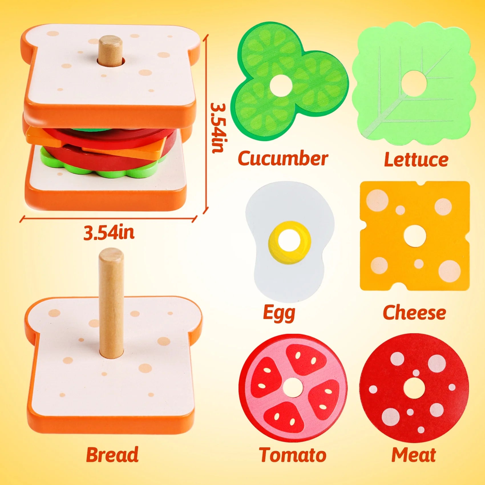 Montessori Wooden Stacking Toys Fine Motor Skills Wooden Play Food Sandwich Toys with Order Cards Preschool Educational Toys to Develop Fine Motor Skills for 3 4 5 Year Old (Sandwich)