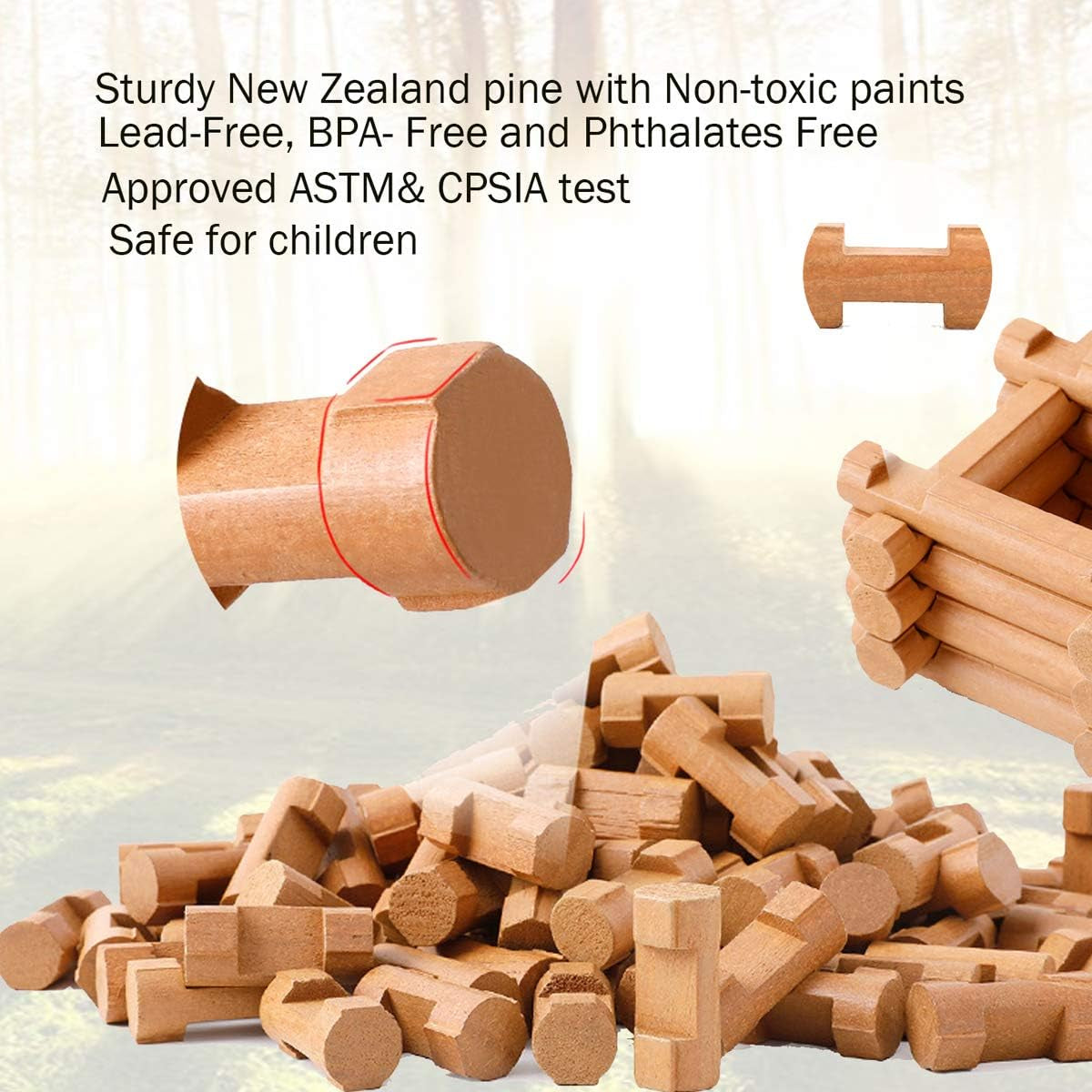 170 PCS Classic Building Log Toys, Wood Logs Set Set for Boy, Creative Construction Educational Gift for Kids Ages 3+