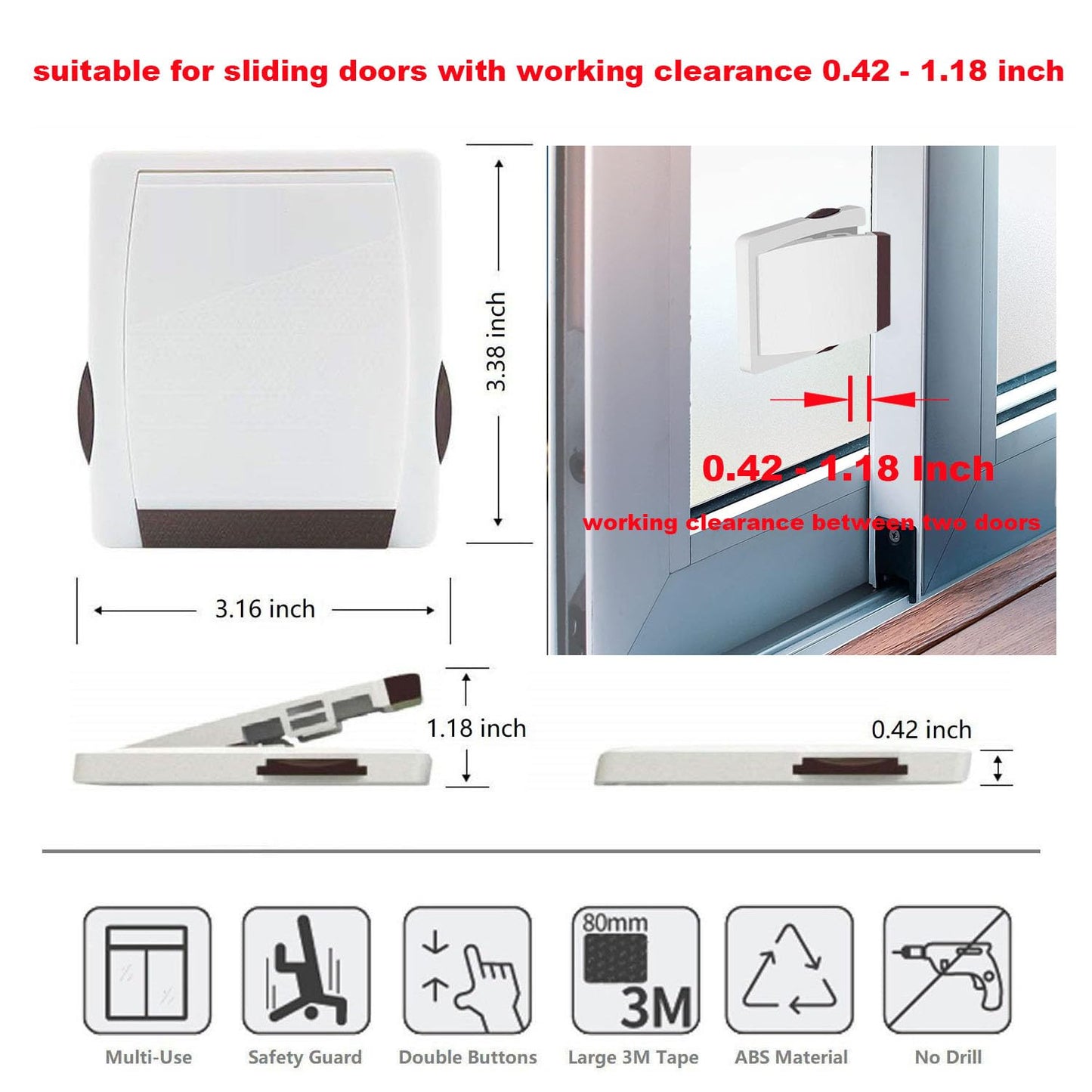 Sliding Glass Door Child Lock -  4 Pack Baby Safety Slide Window Locks for Kids Proof Patio Closet Doors No Drilling Tools Needed (Brown)