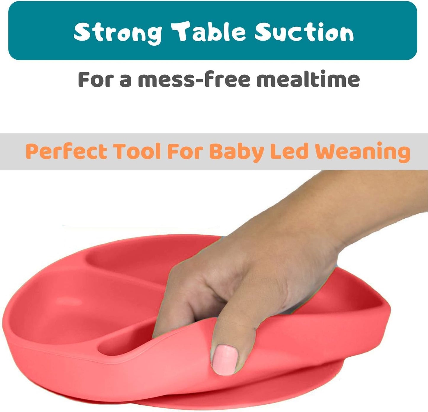 Suction Plate for Toddlers | BPA Free, 100% Food-Grade Silicone | Microwave, Dishwasher and Oven Safe | Stay Put Divided Baby Feeding Plates (1, Red)