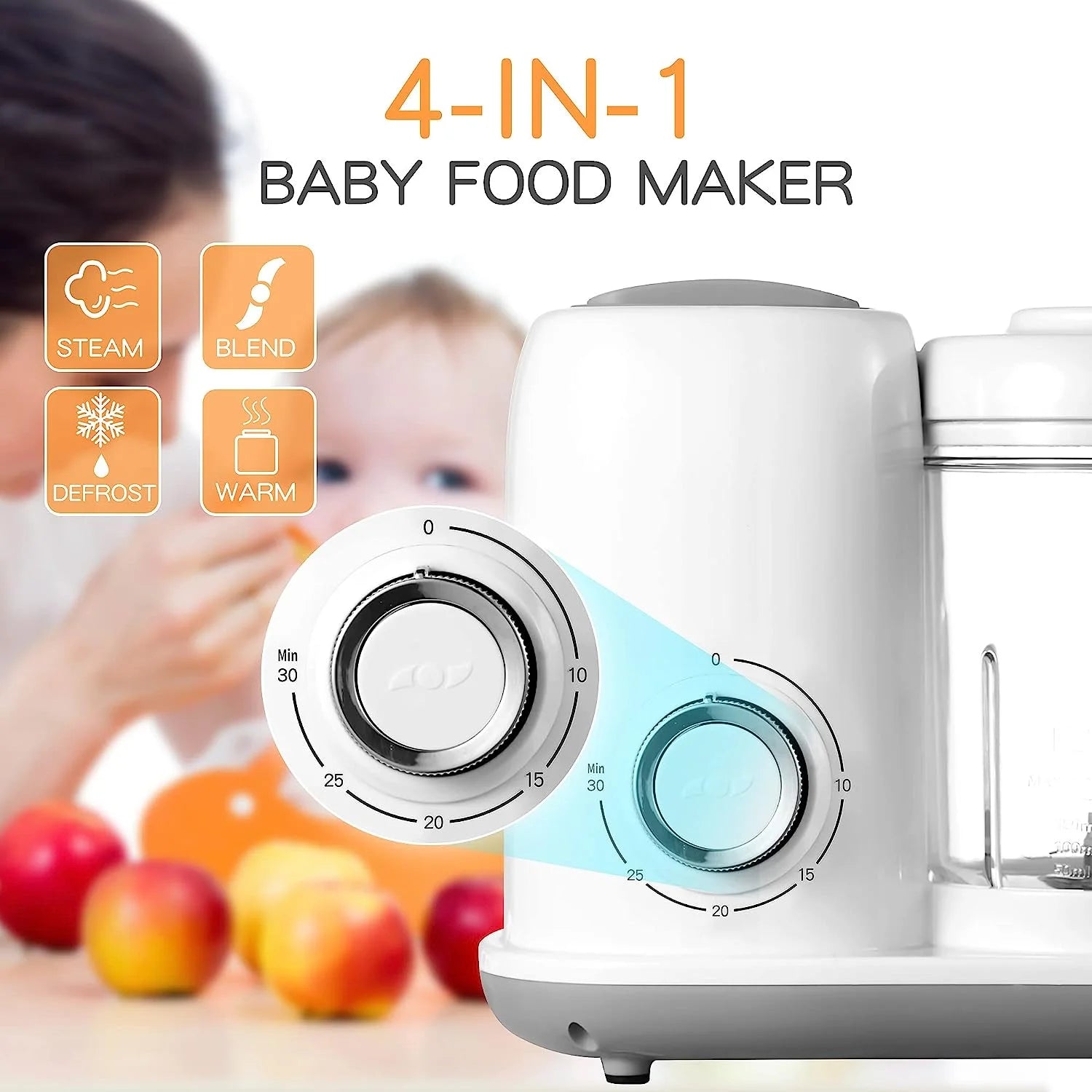 Baby Food Maker Baby Food Processor Puree Blender Multi-Function Steamer Grinder Blender, Baby Food Warmer Mills Machine, Constant Temperature 24H, Auto Cooking & Grinding