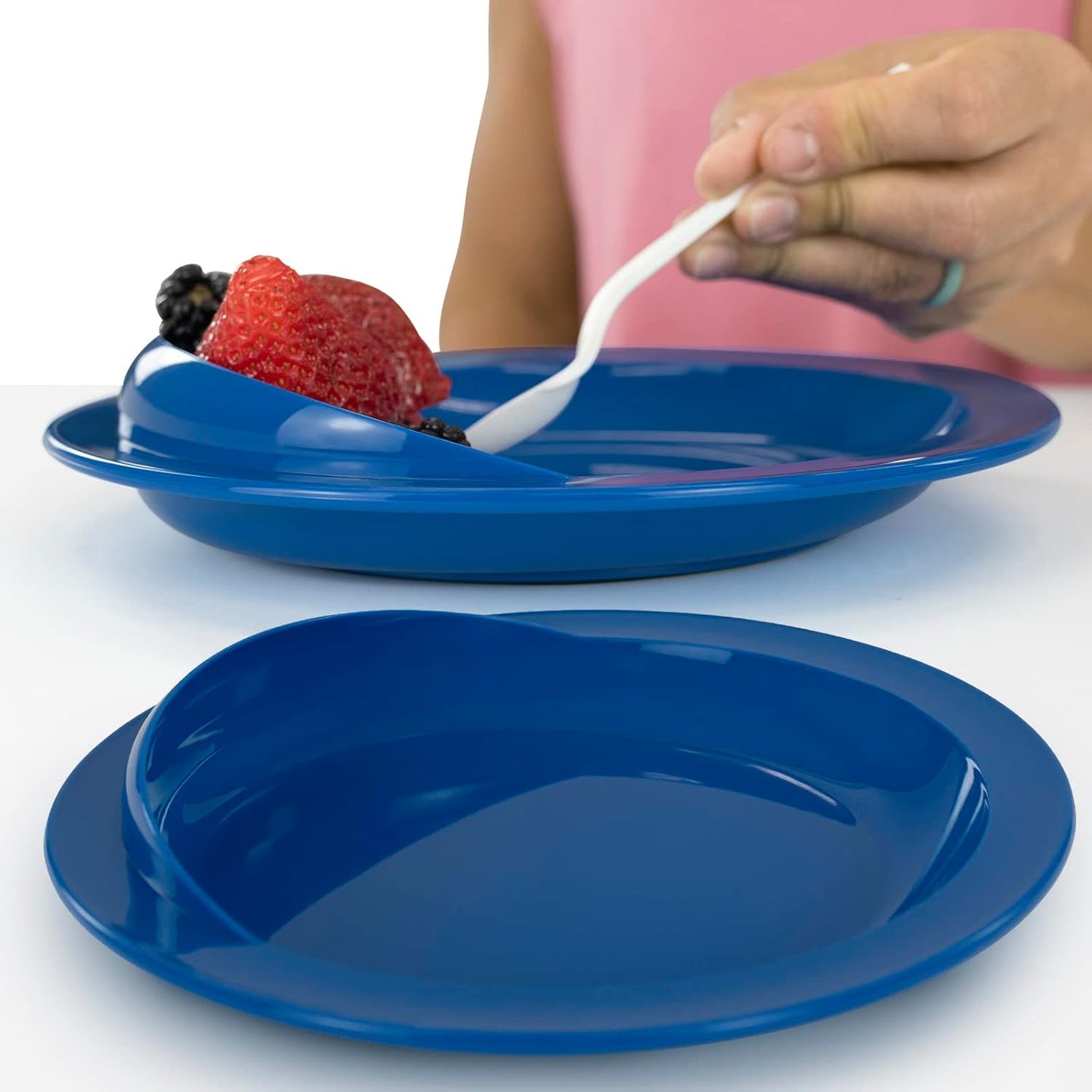 Spill-Proof Scoop Plate, 9" (2 Pack) - Dish with Wall for Disabled, Handicapped, Elderly Adults with Special Needs from Parkinsons, Dementia, Stroke, Tremors with - Non Skid Padded Bottom