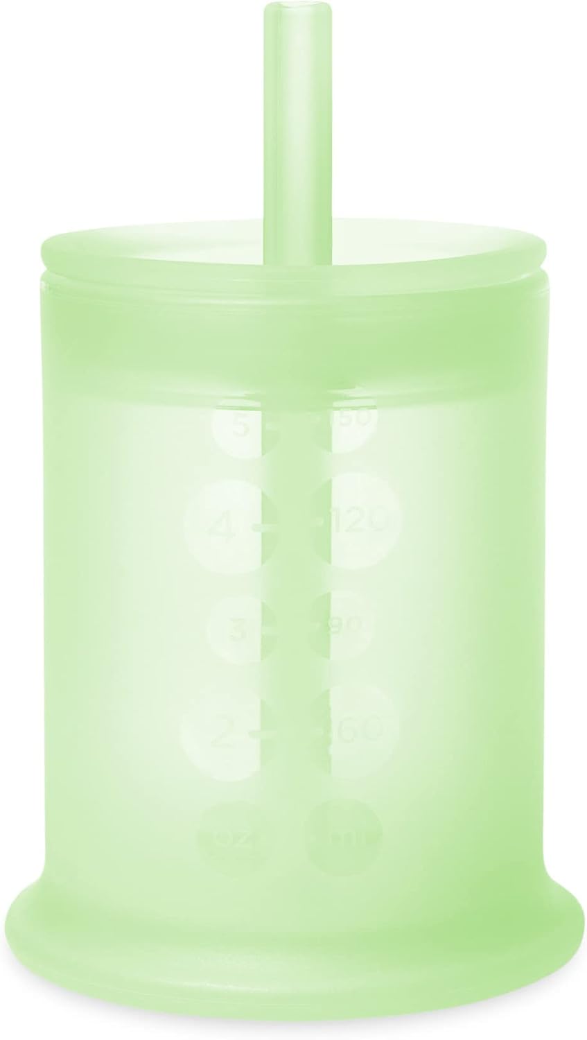 Silicone Training Cup with Straw Lid, 6+ Mo Infant to 12-18 Months Toddler Cup