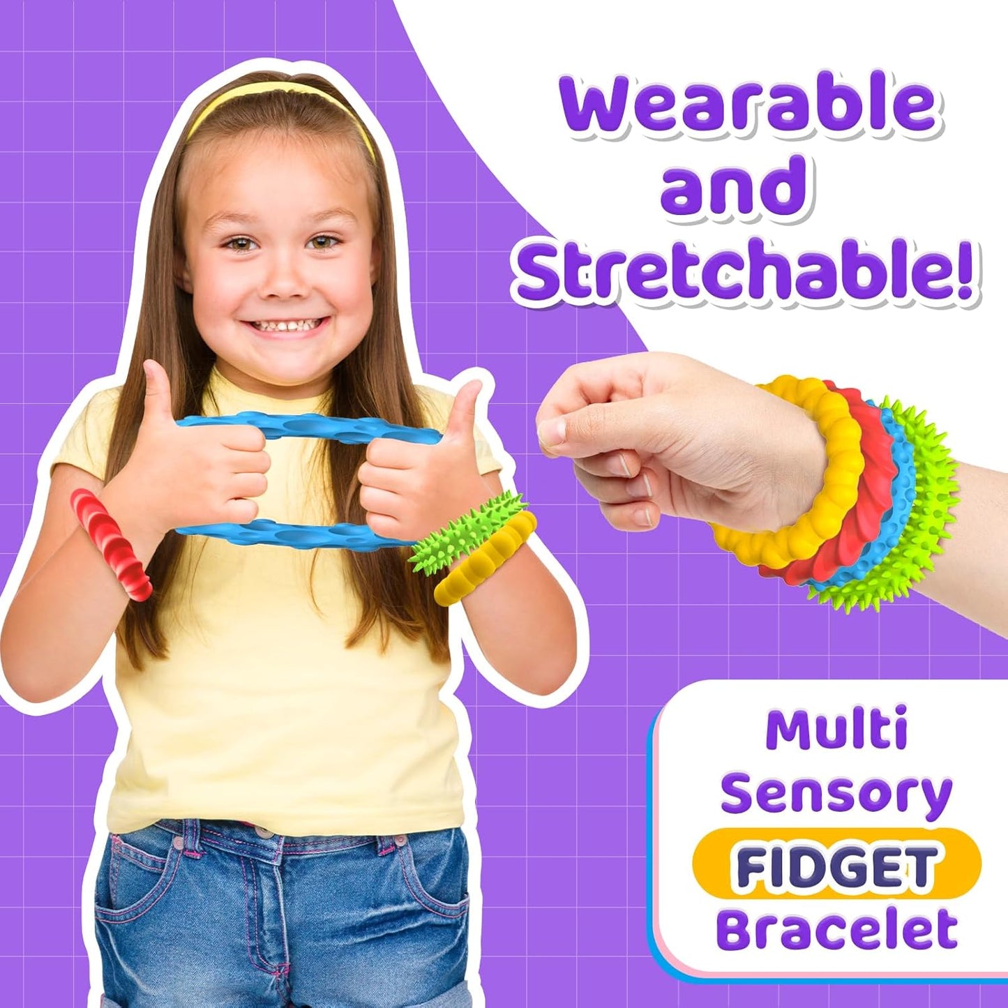 4 Pack Sensory Fidget Stretchy Bracelet | Texture & Calming Sensory Toys