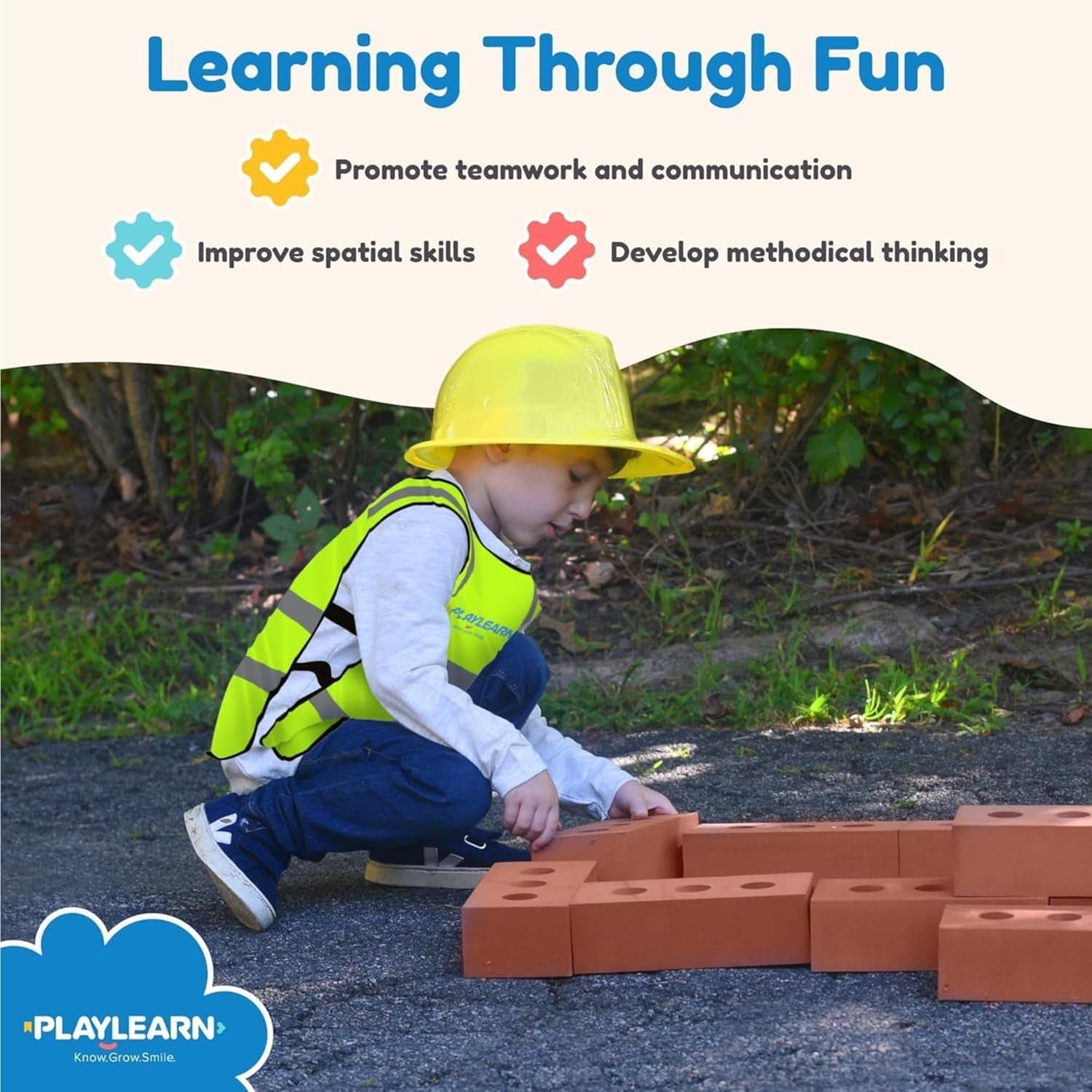 25Pc Foam Building Blocks for Kids - Children'S Reflective Worker Vest and Storage Bag Included - Actual Brick Size Lightweight, Soft Building Blocks