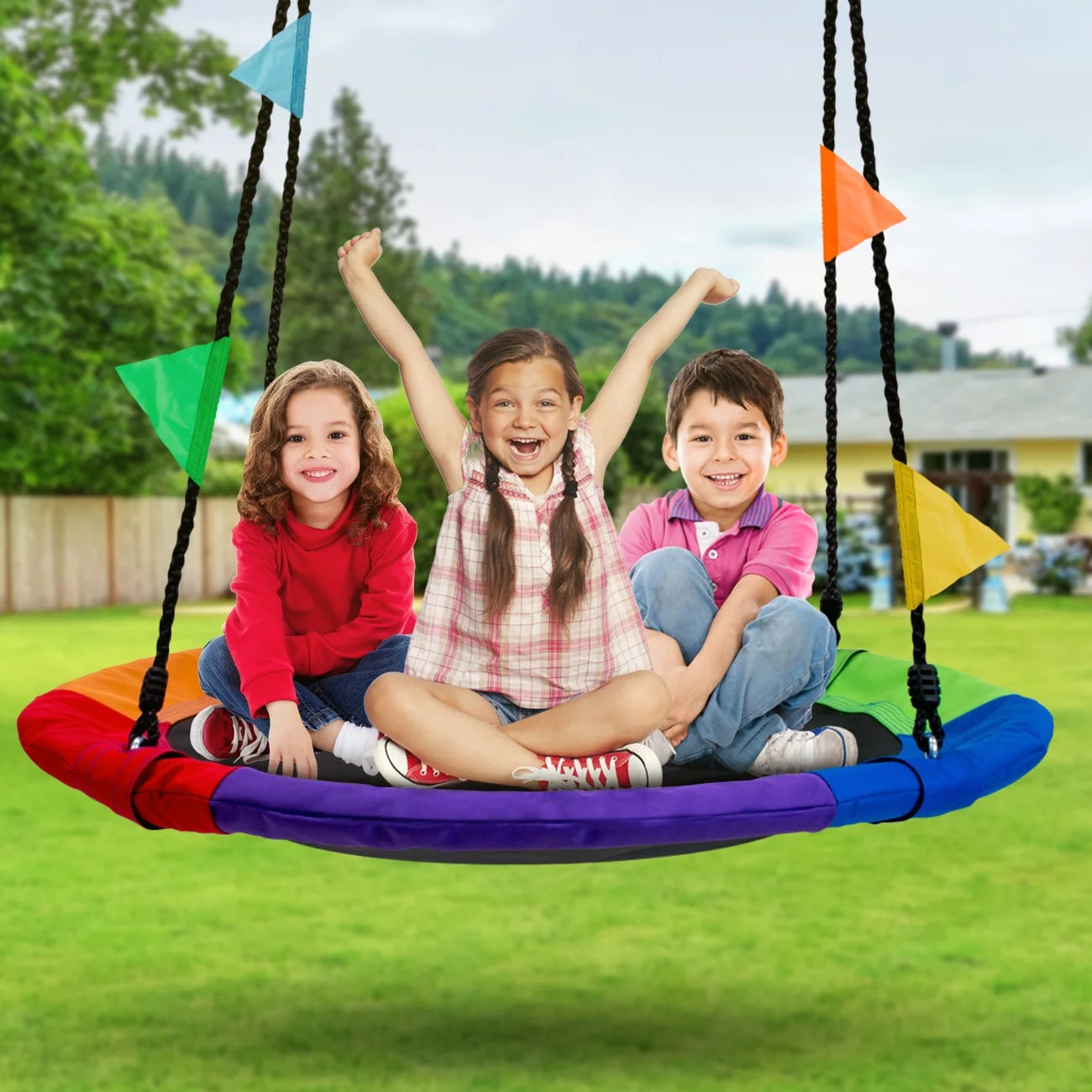 40" Multicolor Saucer Tree Swing Outdoor Playset for Kids