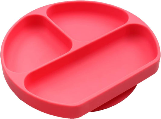 Suction Plate for Toddlers | BPA Free, 100% Food-Grade Silicone | Microwave, Dishwasher and Oven Safe | Stay Put Divided Baby Feeding Plates (1, Red)