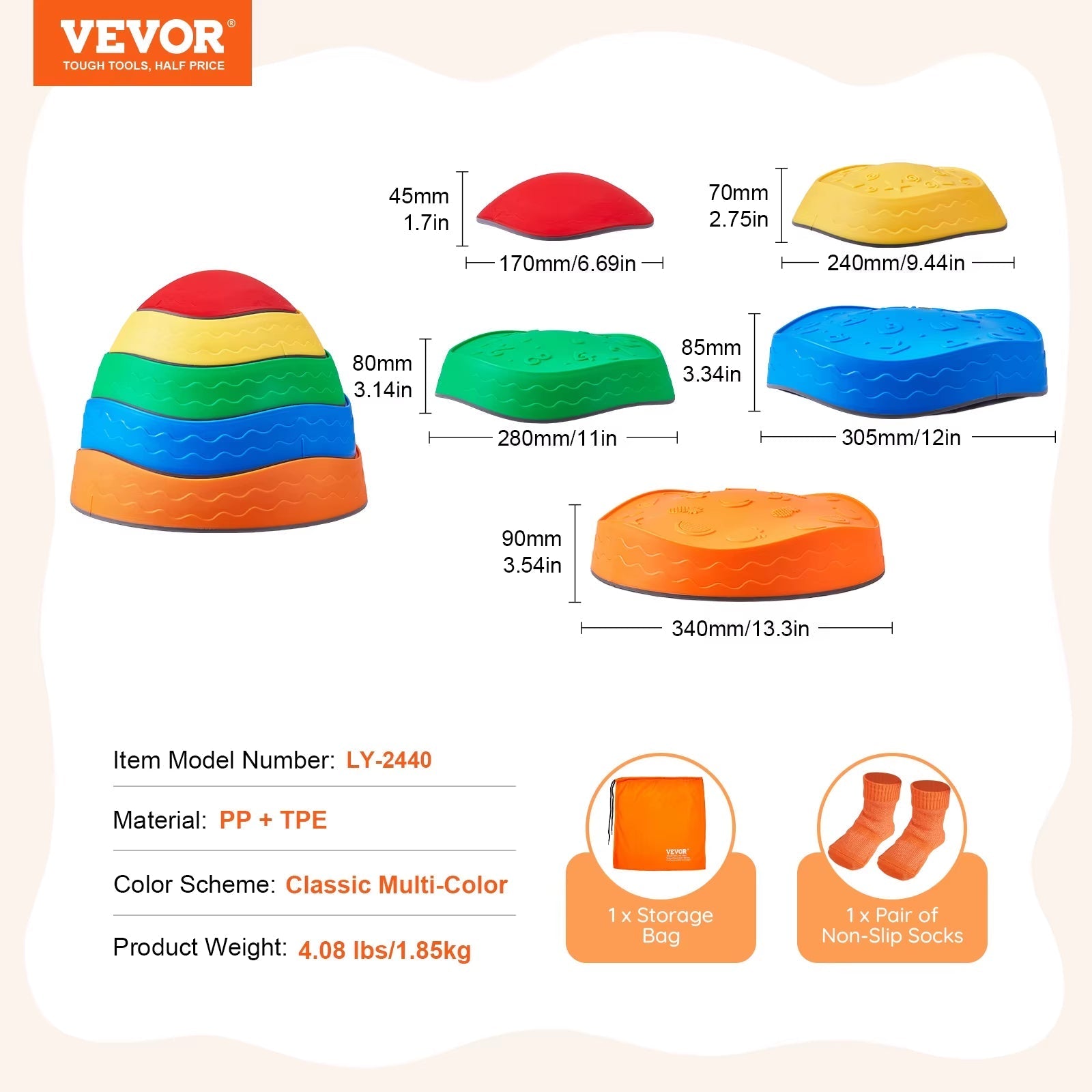 VEVOR 5PCS Balance Stepping Stones Montessori Children Toys Sensory Training Tactile Sensing for Kids Party Social Games